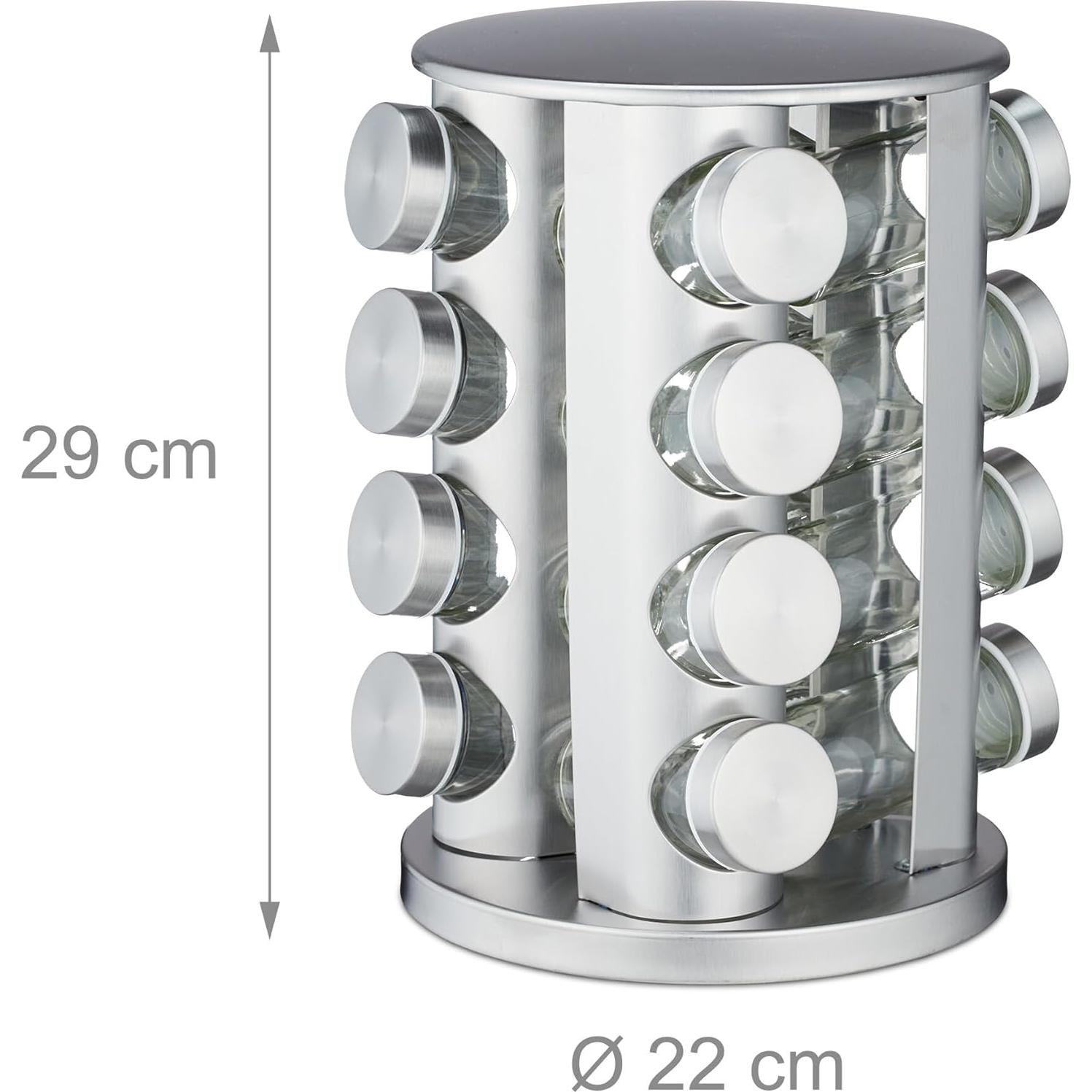 Carrusel de Especias Relaxdays, 16 Tarros 80ml, Acero Inoxidable