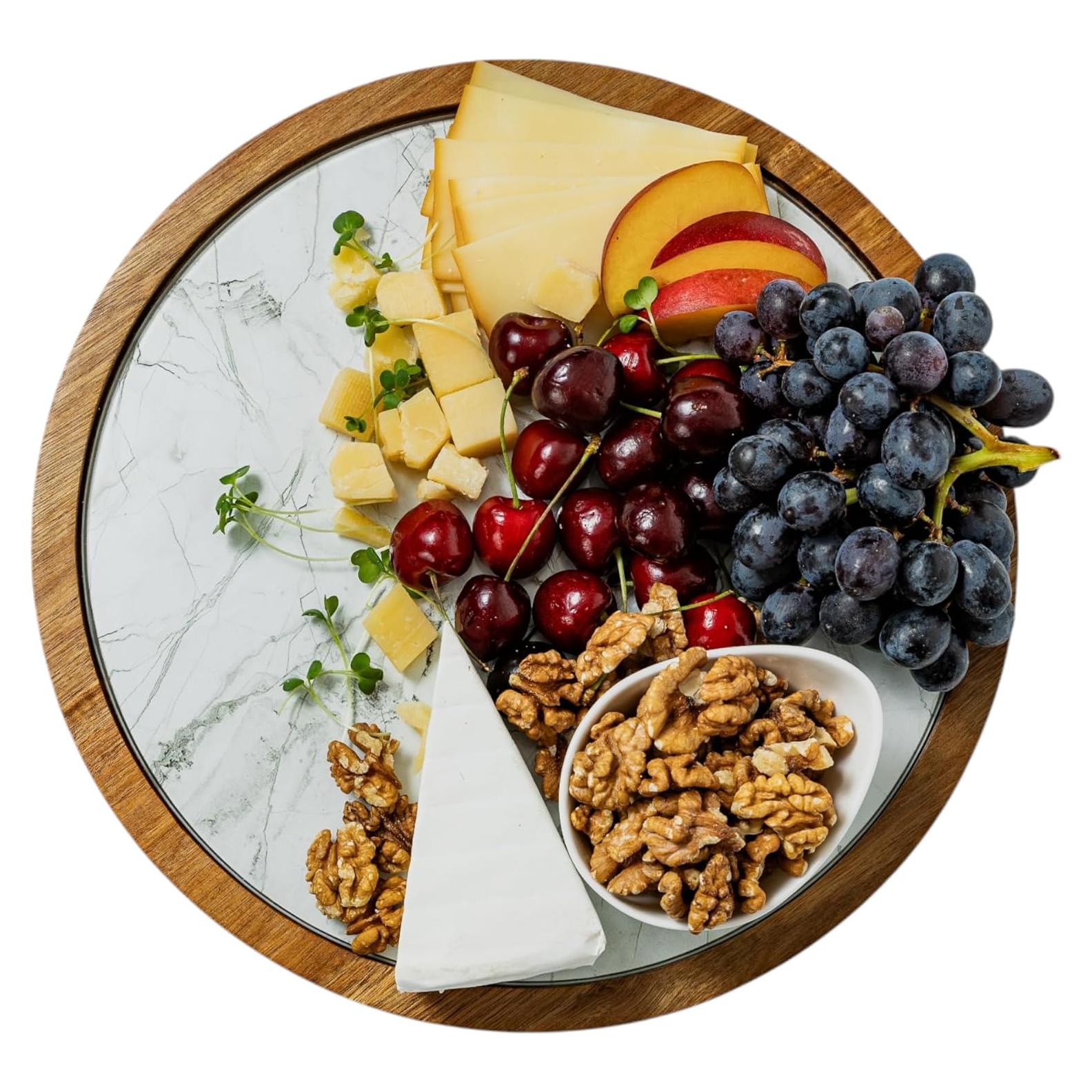 Lazy Susan de Madera de Acacia Rickby 30.48 cm con Plato de Vidrio