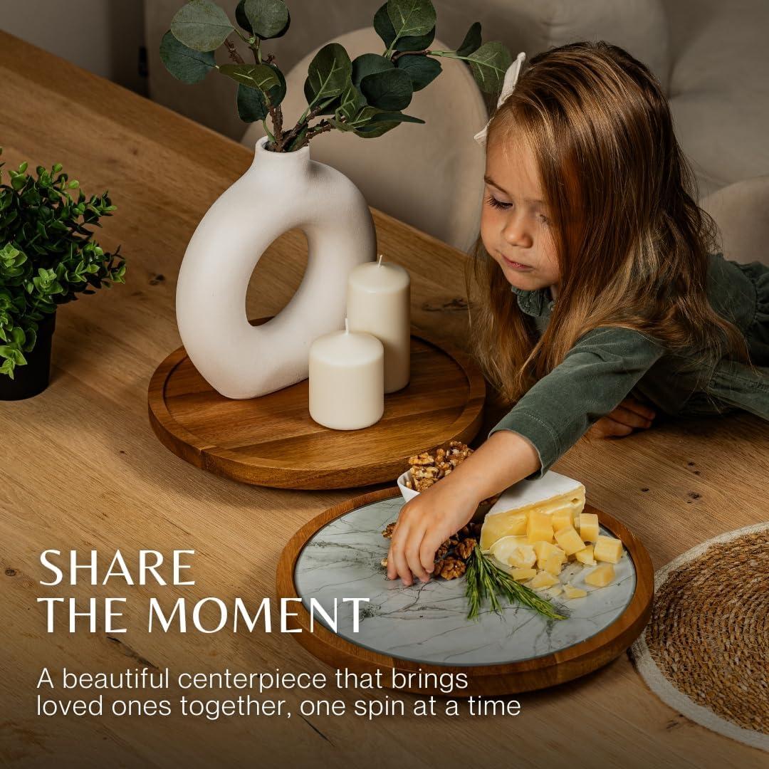 Lazy Susan de Madera de Acacia Rickby 30.48 cm con Plato de Vidrio