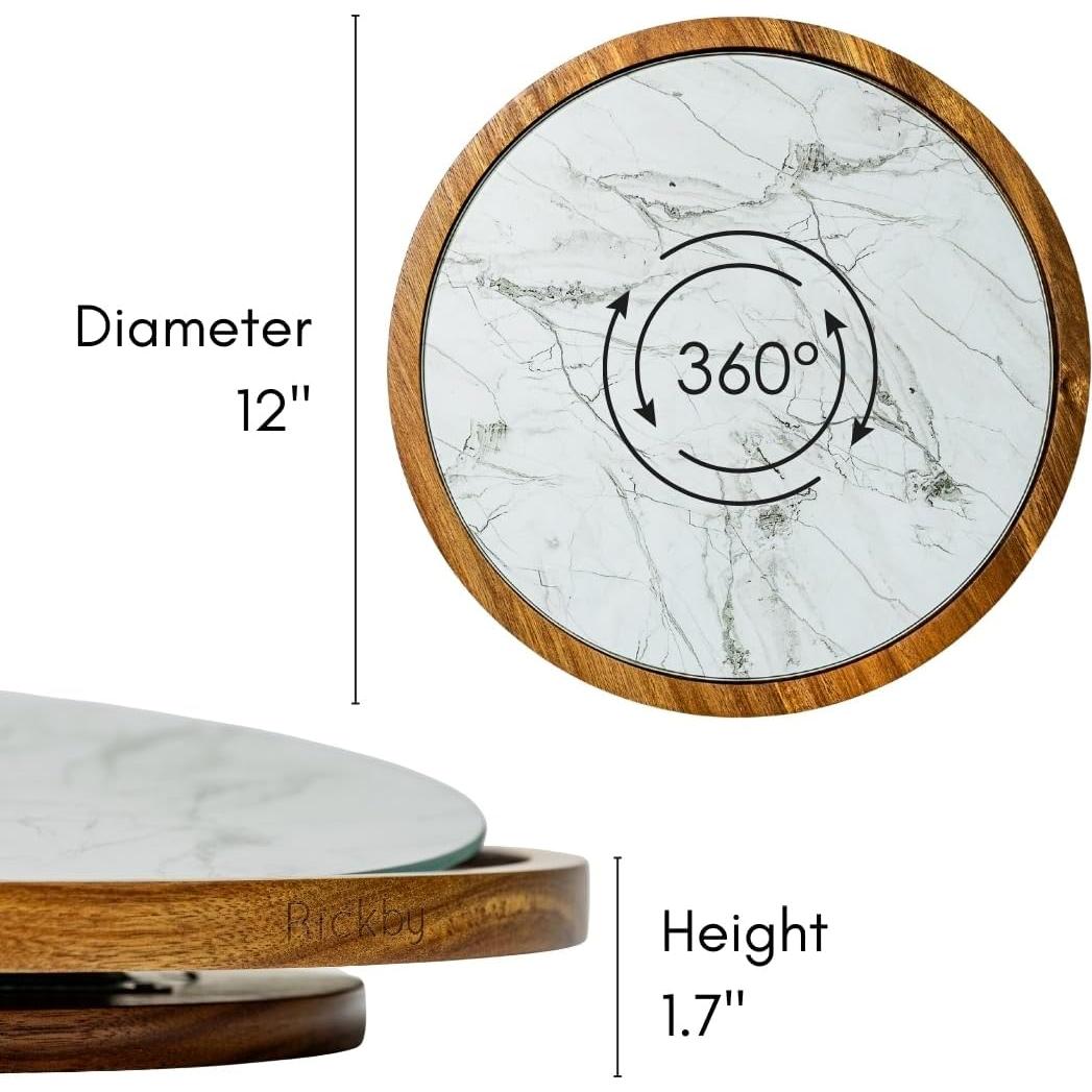 Lazy Susan de Madera de Acacia Rickby 30.48 cm con Plato de Vidrio