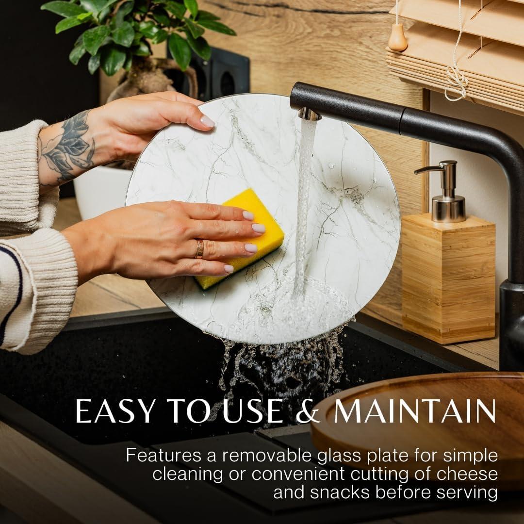 Lazy Susan de Madera de Acacia Rickby 30.48 cm con Plato de Vidrio