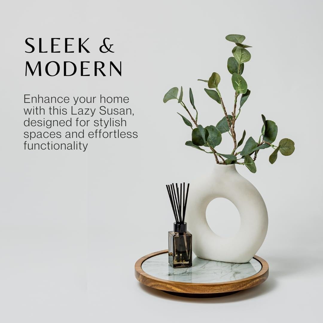 Lazy Susan de Madera de Acacia Rickby 30.48 cm con Plato de Vidrio