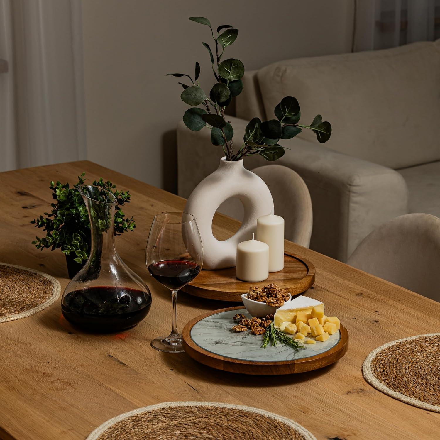 Lazy Susan de Madera de Acacia Rickby 30.48 cm con Plato de Vidrio