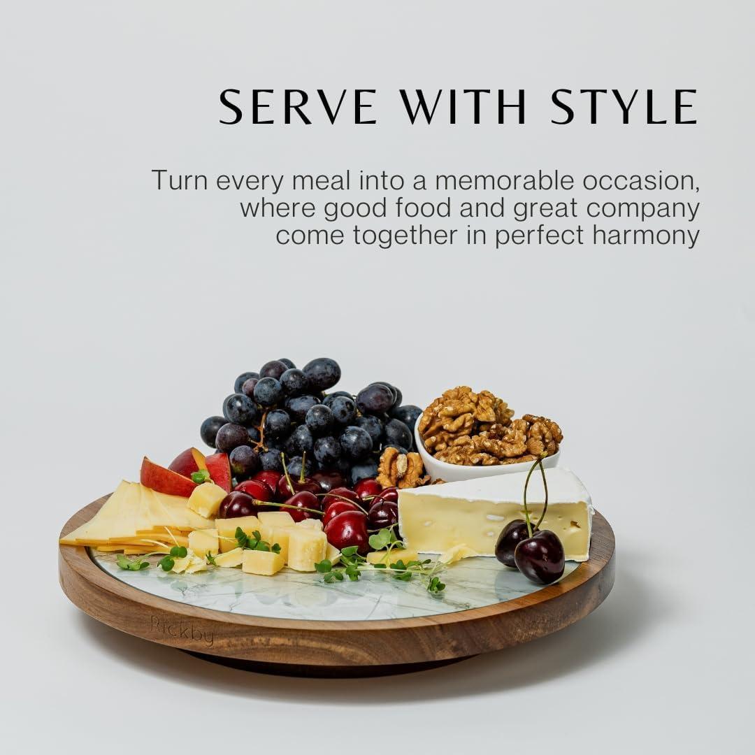 Lazy Susan de Madera de Acacia Rickby 30.48 cm con Plato de Vidrio