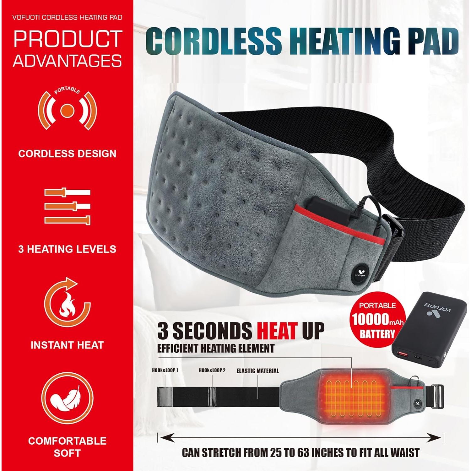 Almohadilla Térmica Inalámbrica Vofuoti 20x56cm 3 Niveles Calor