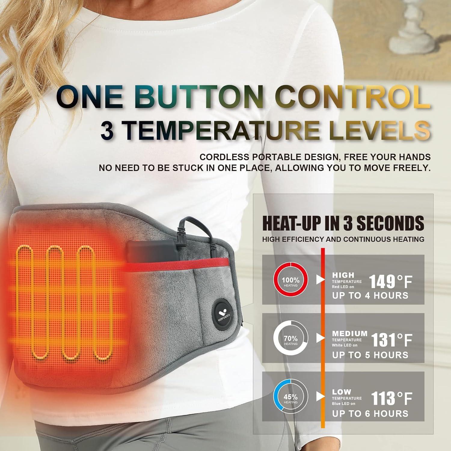 Almohadilla Térmica Inalámbrica Vofuoti 20x56cm 3 Niveles Calor