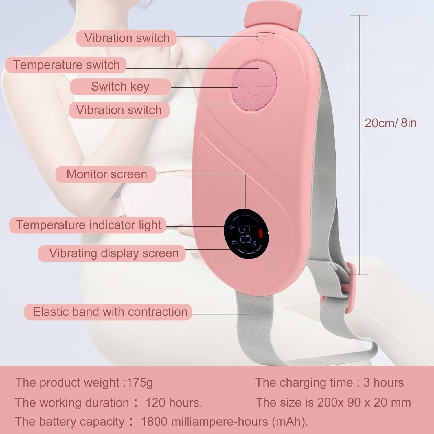 Almohadilla Calentadora Portátil UHFaFi Rosa, Alivio Dolor Menstrual