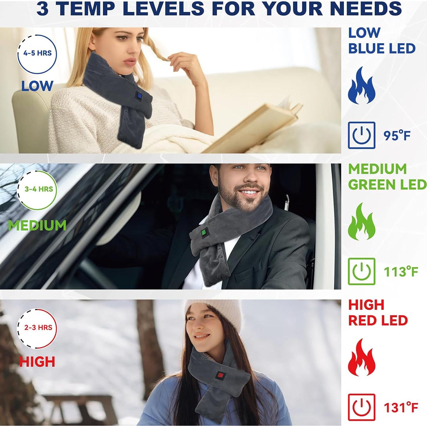 Bufanda Calentada QOTOLY con Batería 5000mAh, 3 Modos de Calor