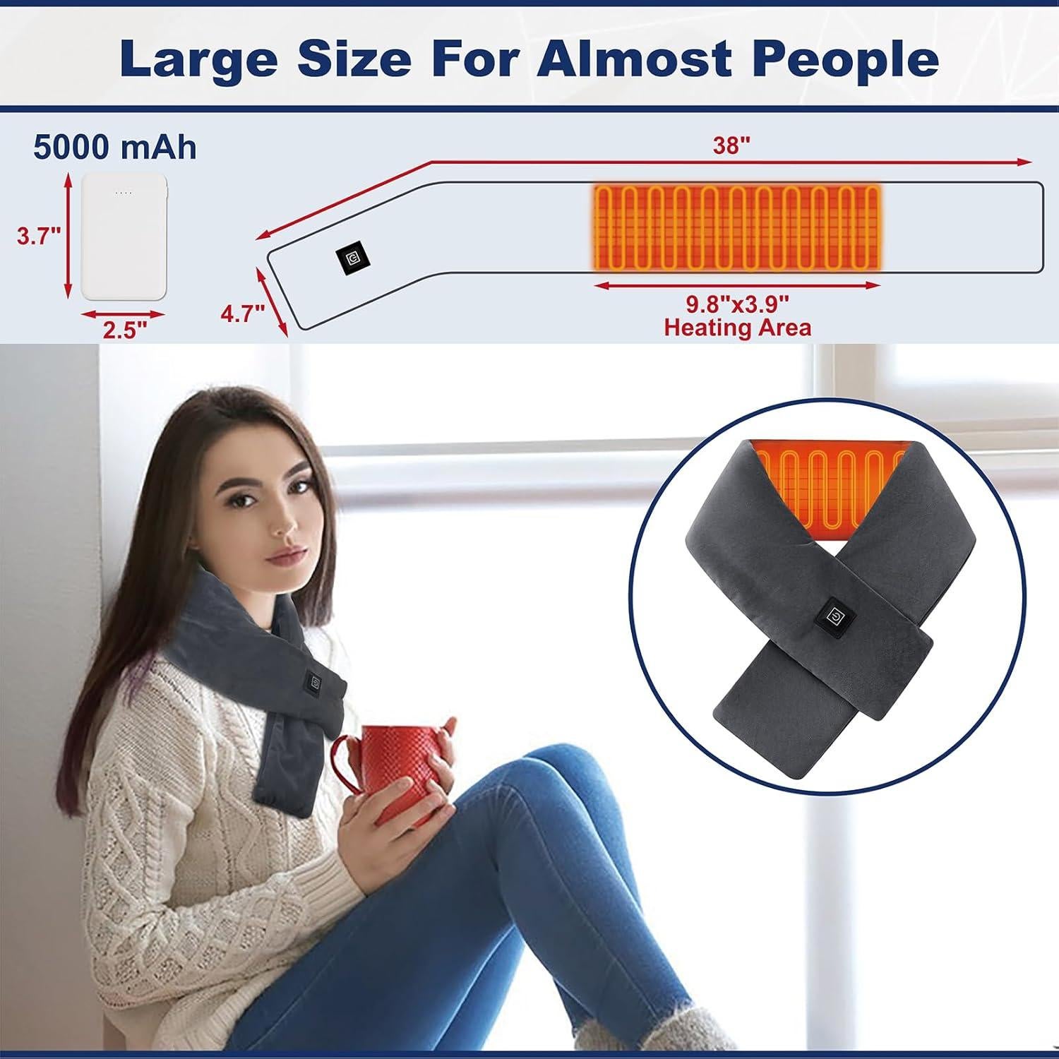 Bufanda Calentada QOTOLY con Batería 5000mAh, 3 Modos de Calor