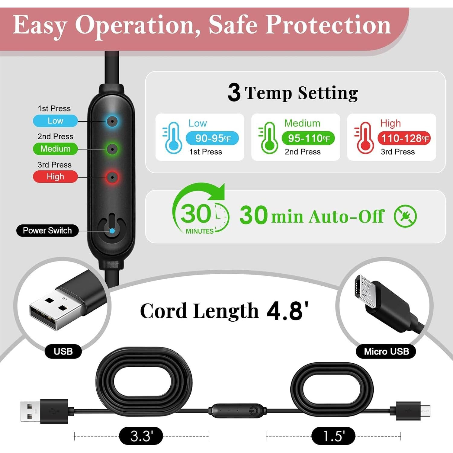 Máscara Térmica de Ojos FERVORSOFT Rosa con USB y 3 Temperaturas