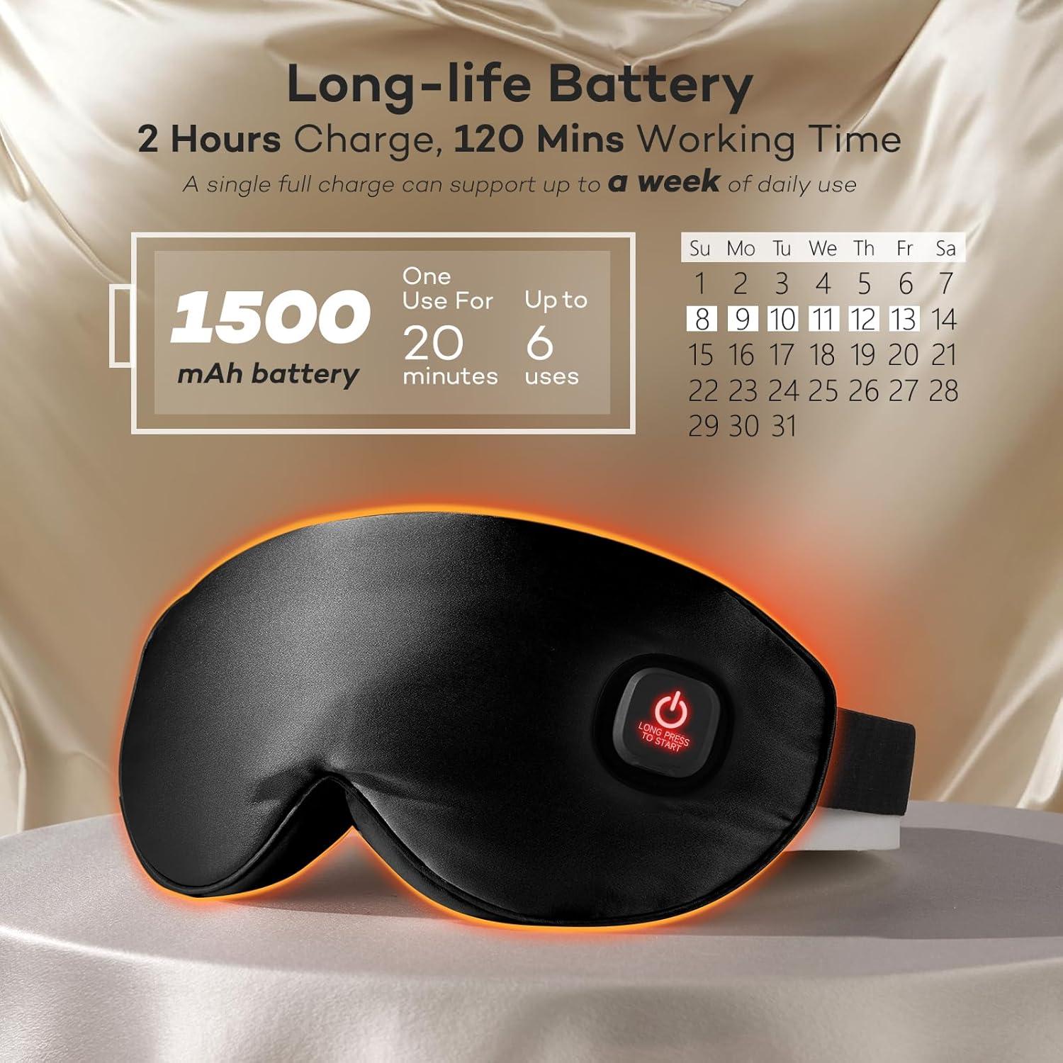 Mascarilla Térmica para Ojos LitBear, Seda, Sin Cable, Negro