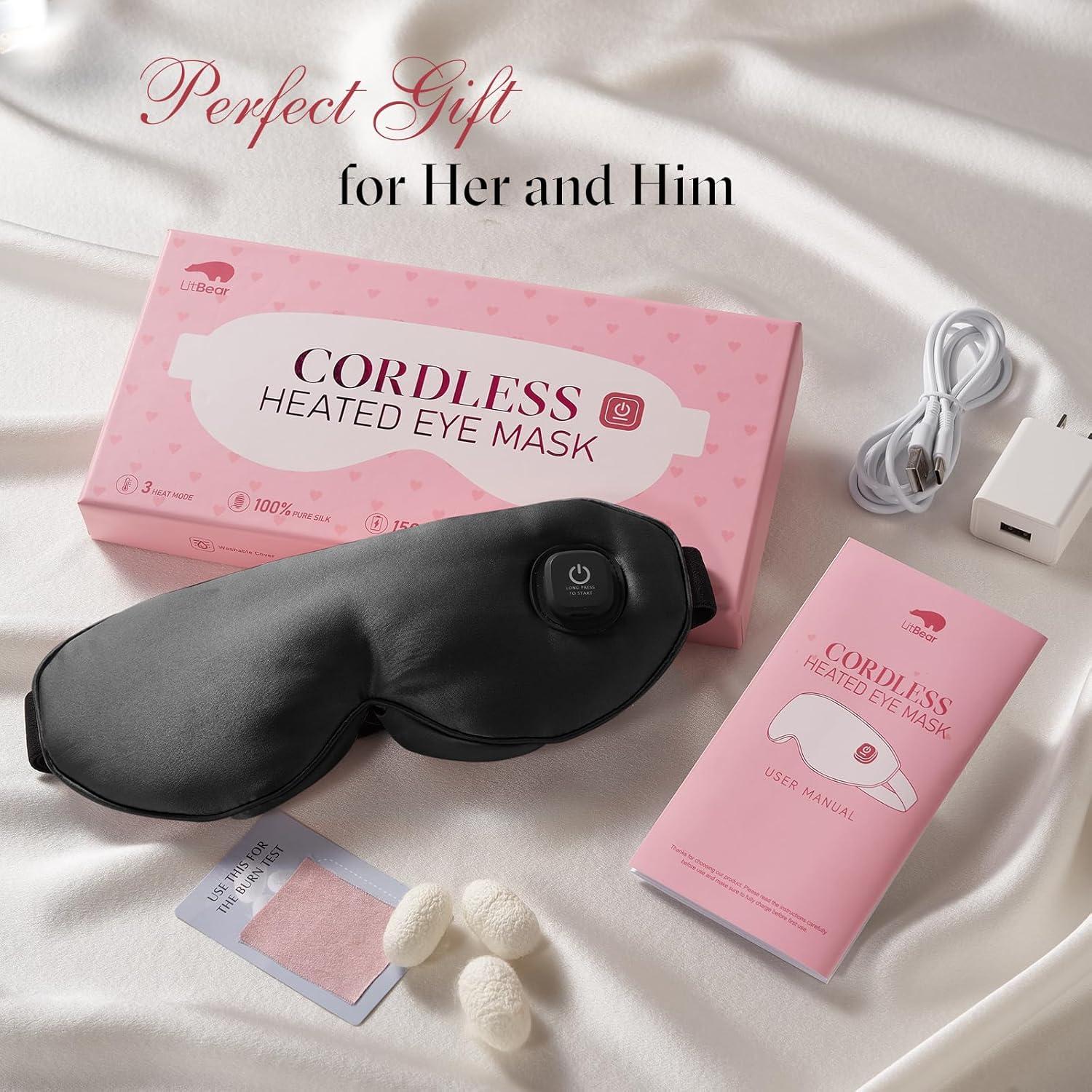 Mascarilla Térmica para Ojos LitBear, Seda, Sin Cable, Negro