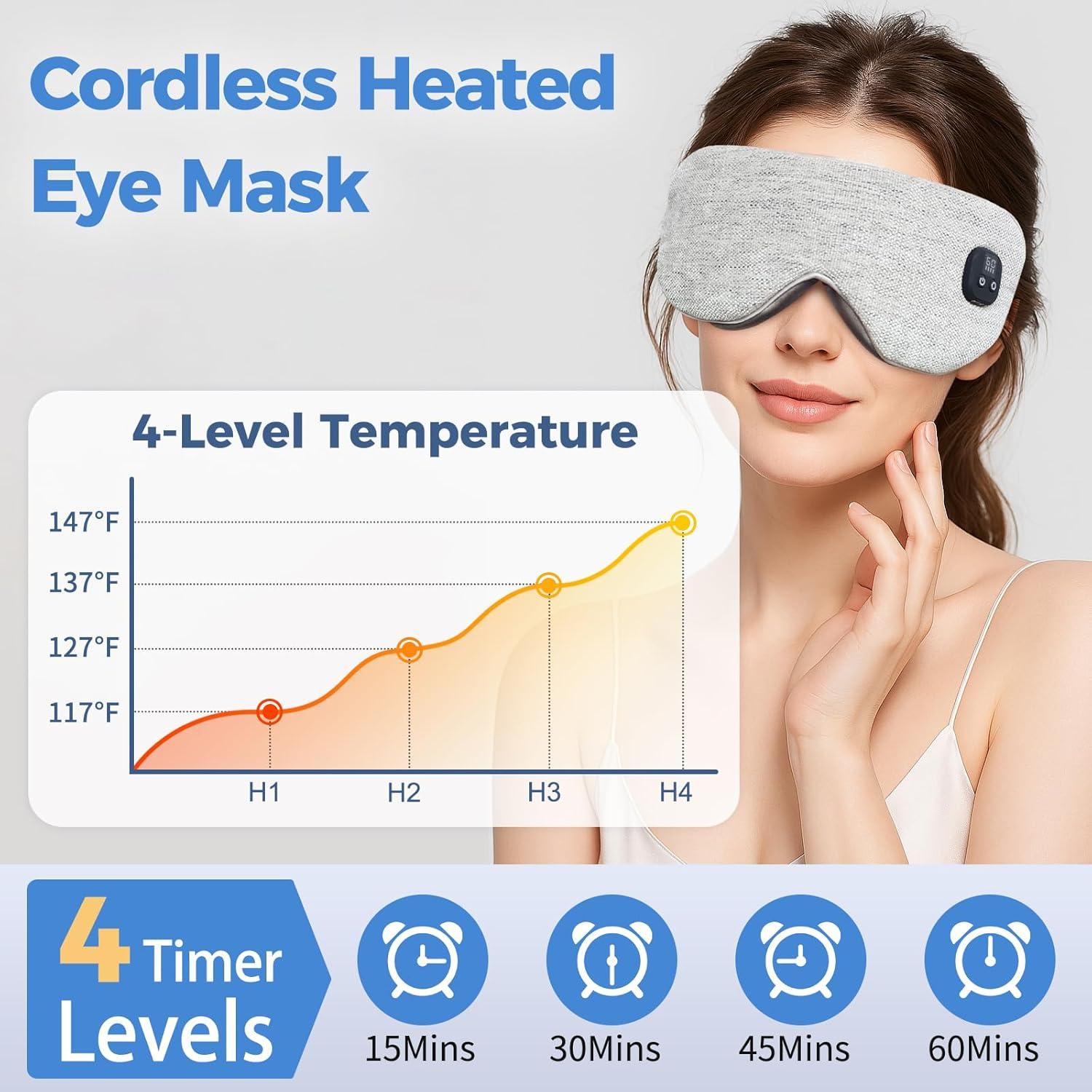 Máscara de Ojos Calentada Auccipal con 2 Fundas y 4 Temperaturas