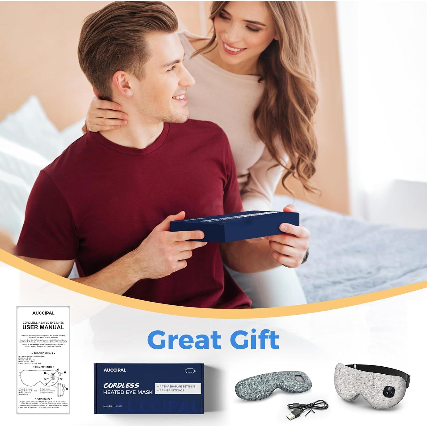 Máscara de Ojos Calentada Auccipal con 2 Fundas y 4 Temperaturas