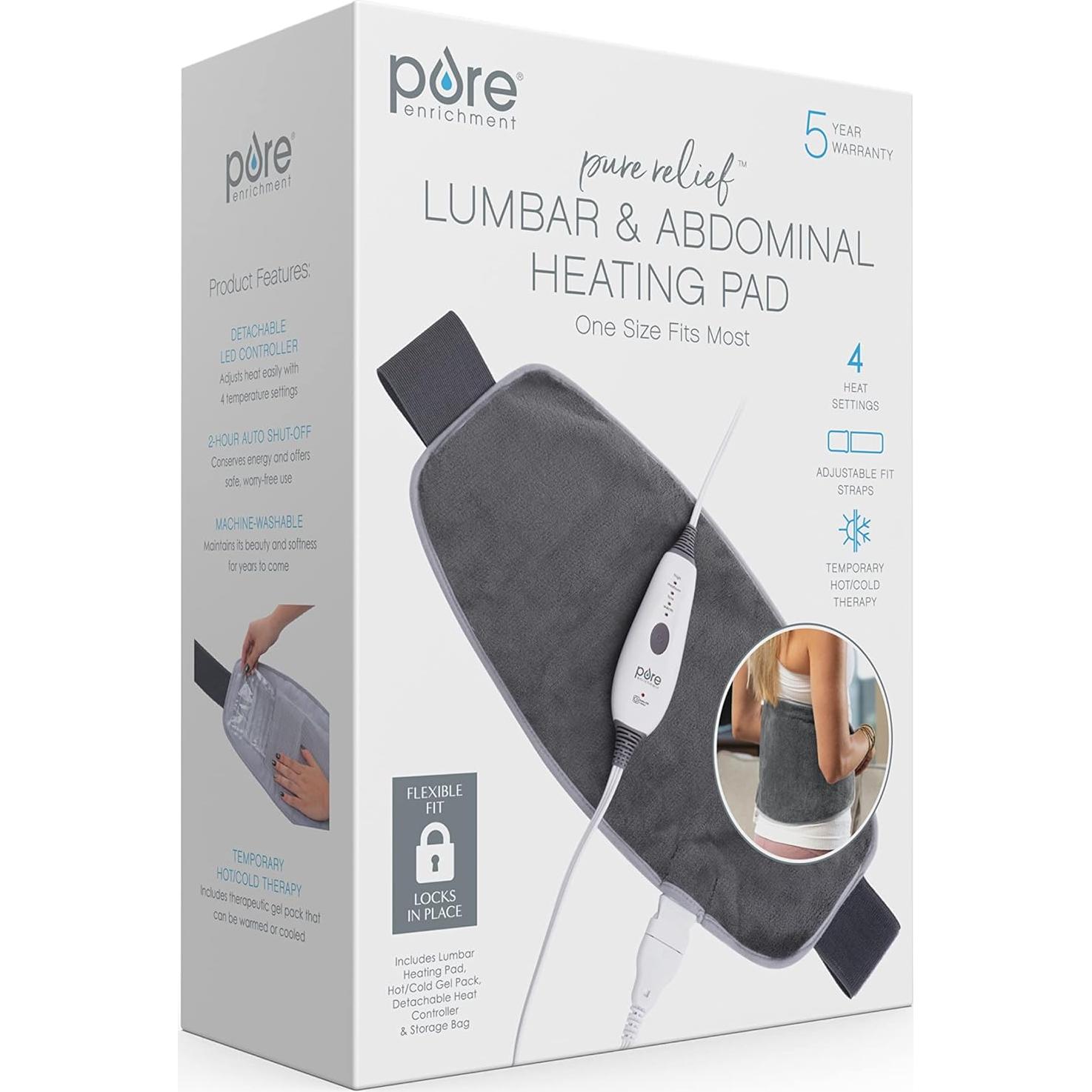Almohadilla Calentadora Lumbar y Abdominal Pure Enrichment PELUMBAR-G - 4 Niveles de Calor, Gel Terapéutico