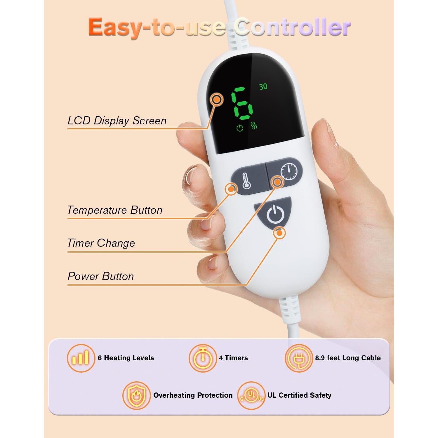 Almohadilla Calefactora Eléctrica LANVA 61x84cm 6 Niveles Calor