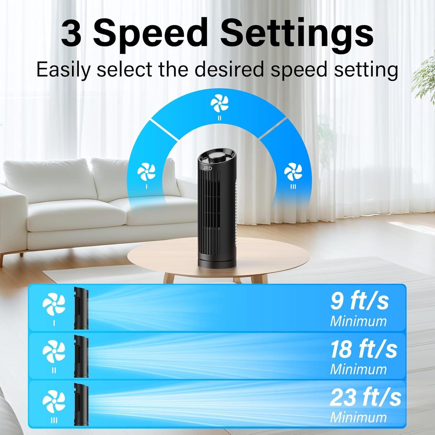 Ventilador de Torre JRD FTS005 de 33 cm, 3 Velocidades, Oscilante