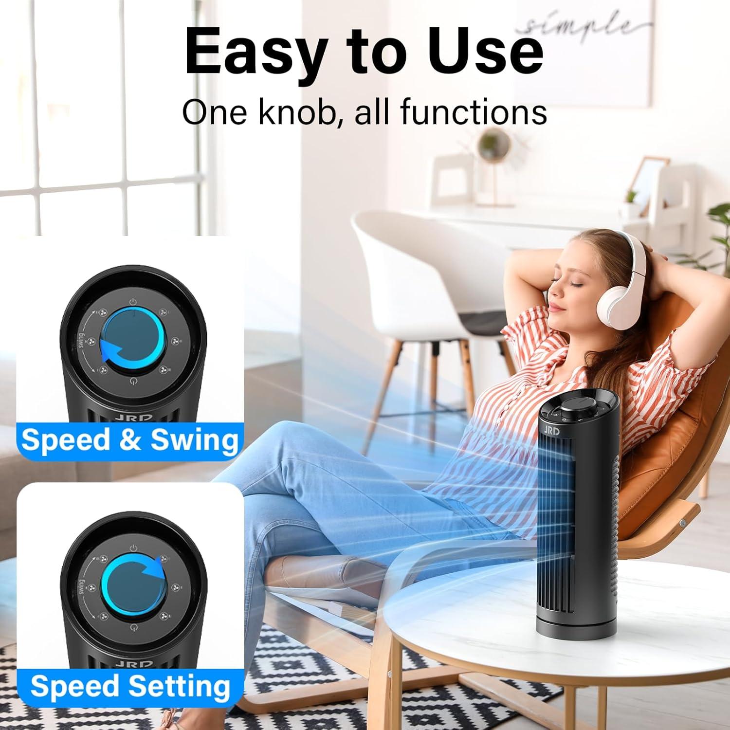 Ventilador de Torre JRD FTS005 de 33 cm, 3 Velocidades, Oscilante