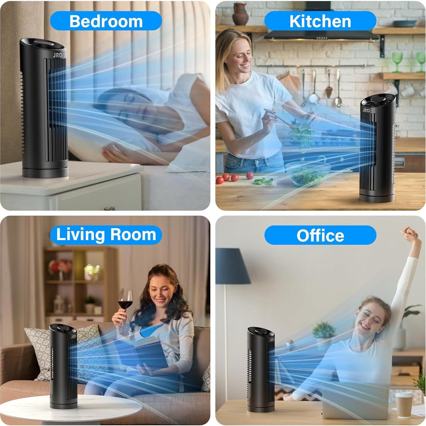 Ventilador de Torre JRD FTS005 de 33 cm, 3 Velocidades, Oscilante