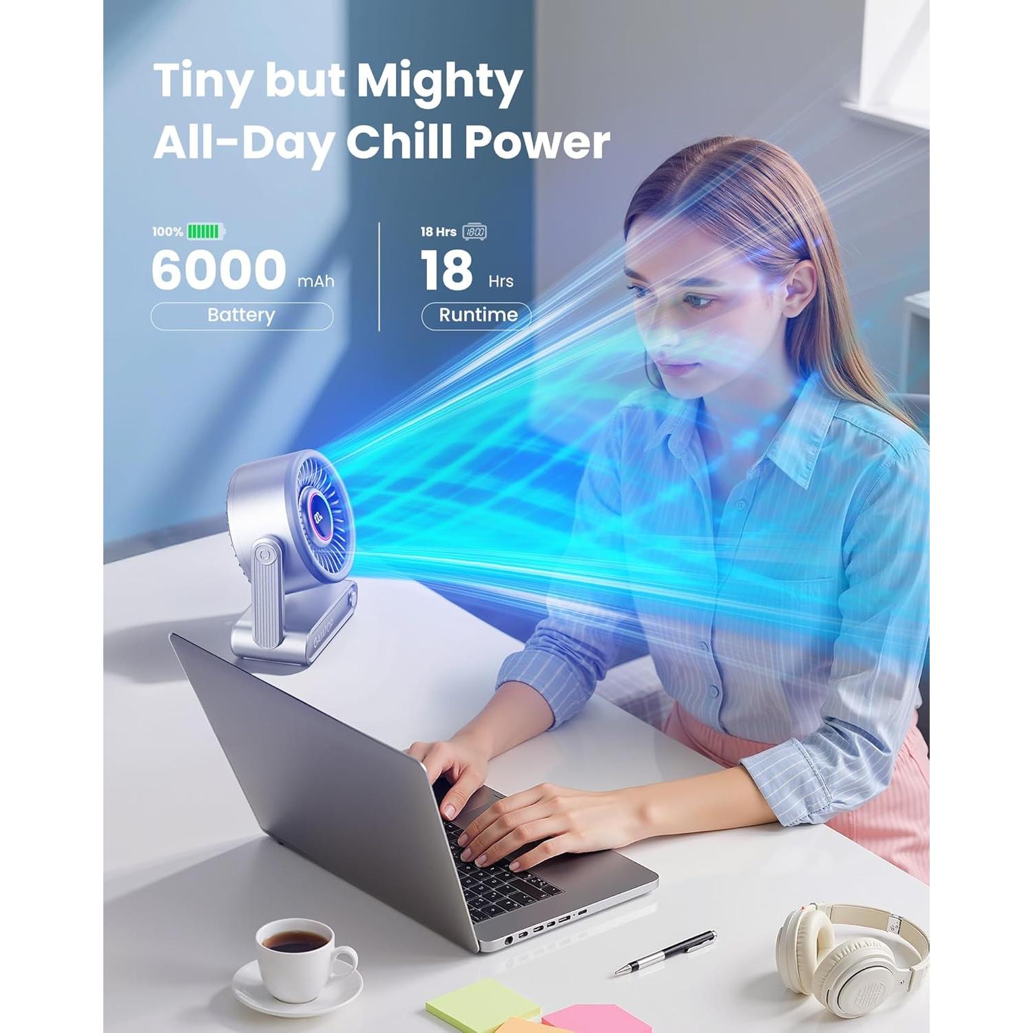 Ventilador de Escritorio Gaiatop Portátil 6000mAh 5 Velocidades