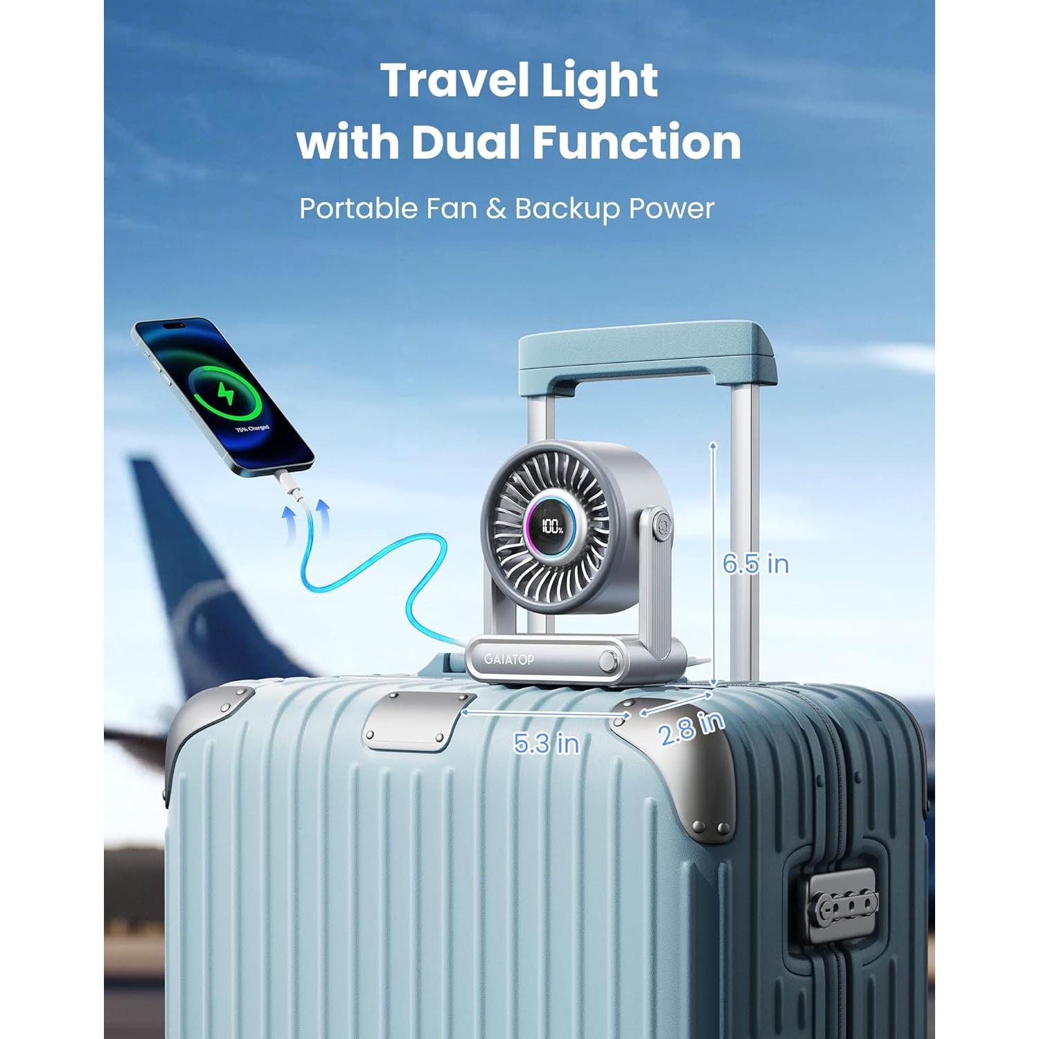 Ventilador de Escritorio Gaiatop Portátil 6000mAh 5 Velocidades