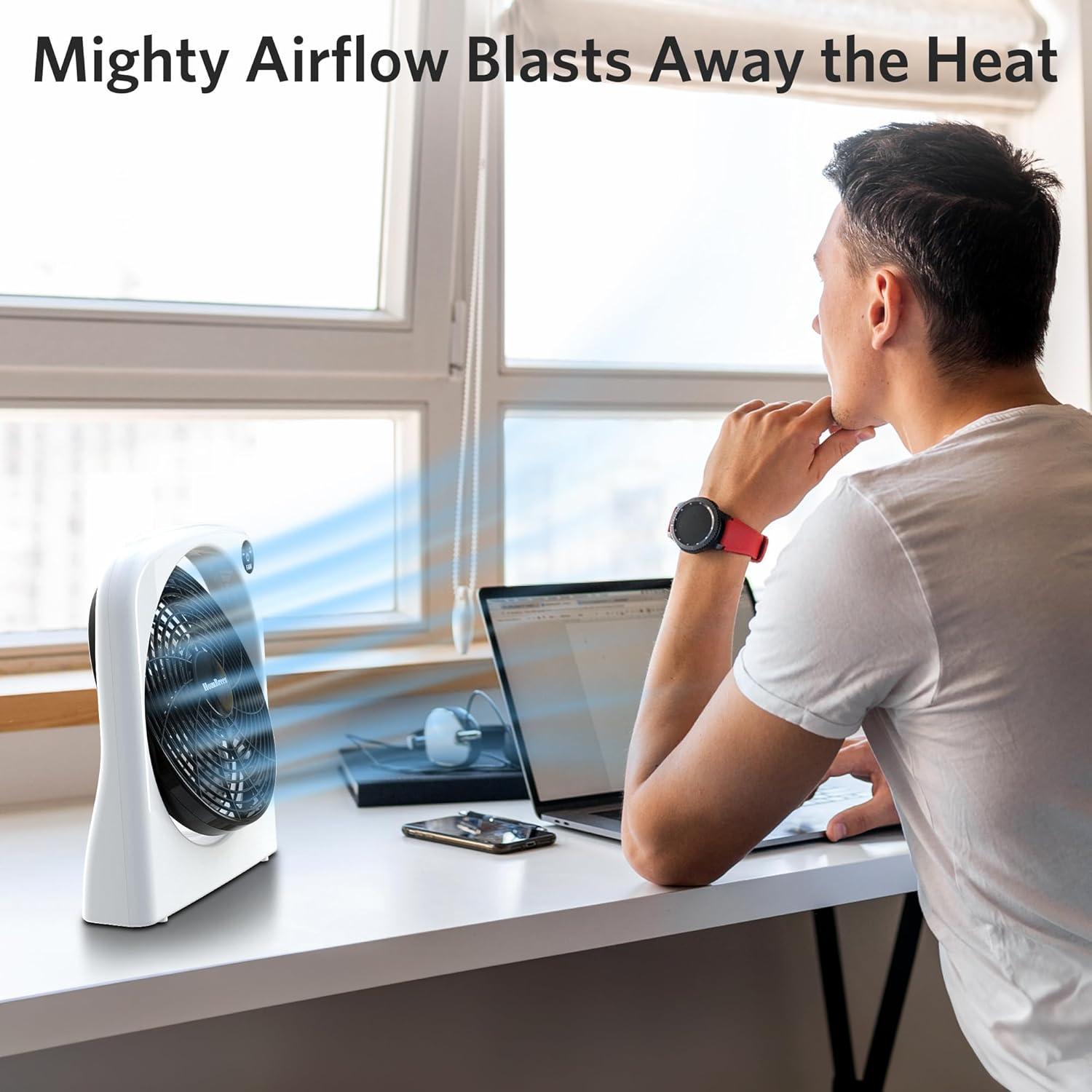 Ventilador de Mesa HomBreez 10" Blanco, USB-C y Batería, 2 Velocidades