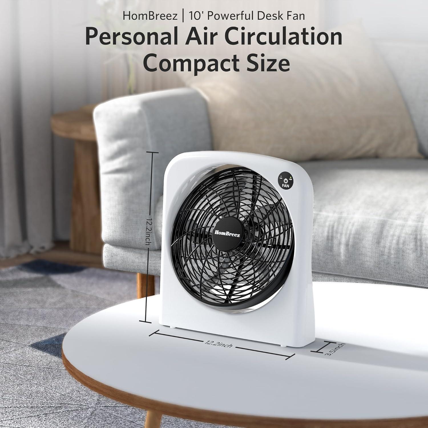 Ventilador de Mesa HomBreez 10" Blanco, USB-C y Batería, 2 Velocidades