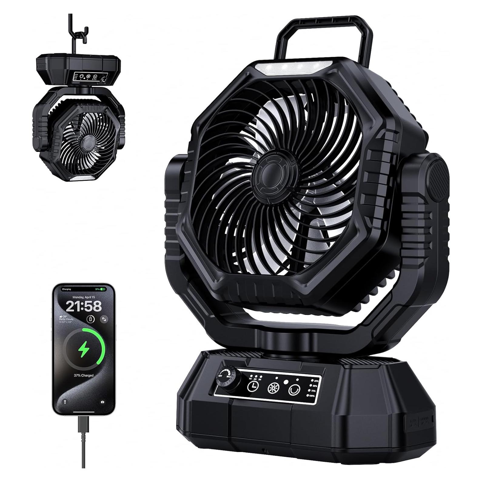 Ventilador Recargable AJVV TT-15 20000mAh Portátil Negro