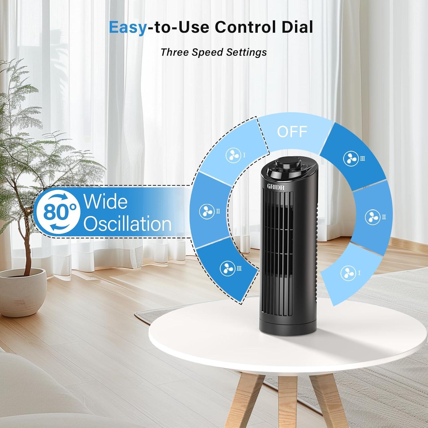 Ventilador de Torre Sin Aspas GRIDR FTS006R 33cm Oscilante