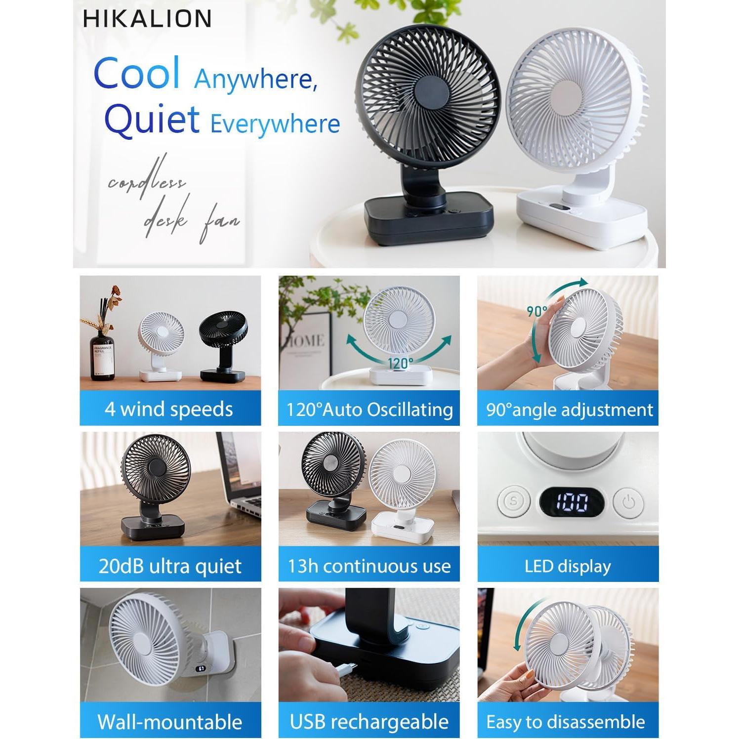 Ventilador de Escritorio HIKALION D606Y-B Oscilante Recargable