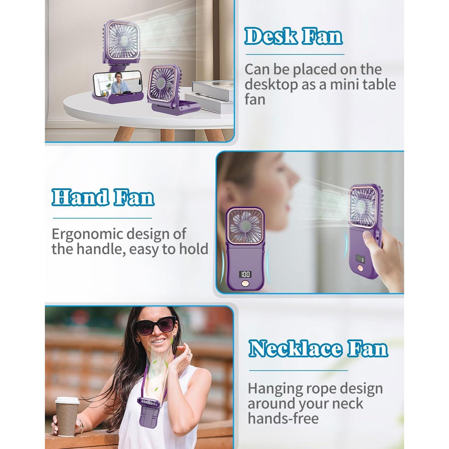 Ventilador Portátil Recargable AJGJF Mini 3 Velocidades 180°