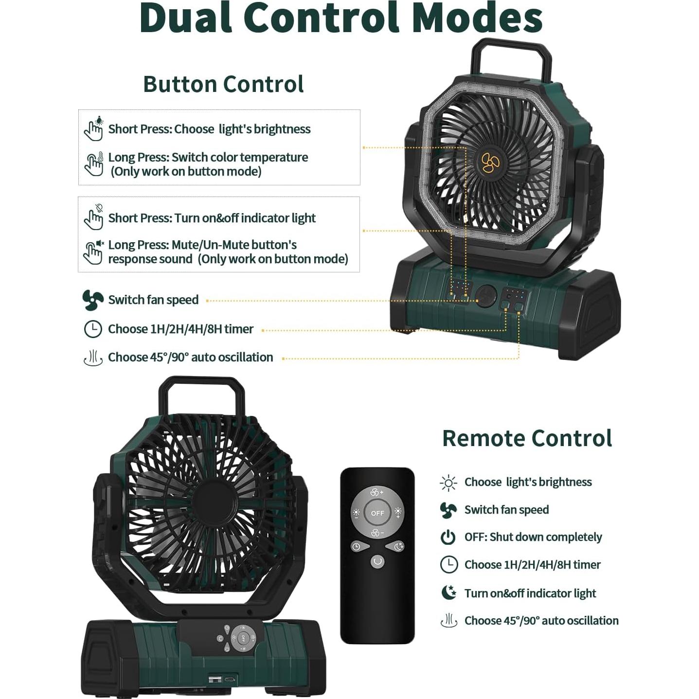 Ventilador de Camping ADUST F6 Recargable 20000mAh Oscilante