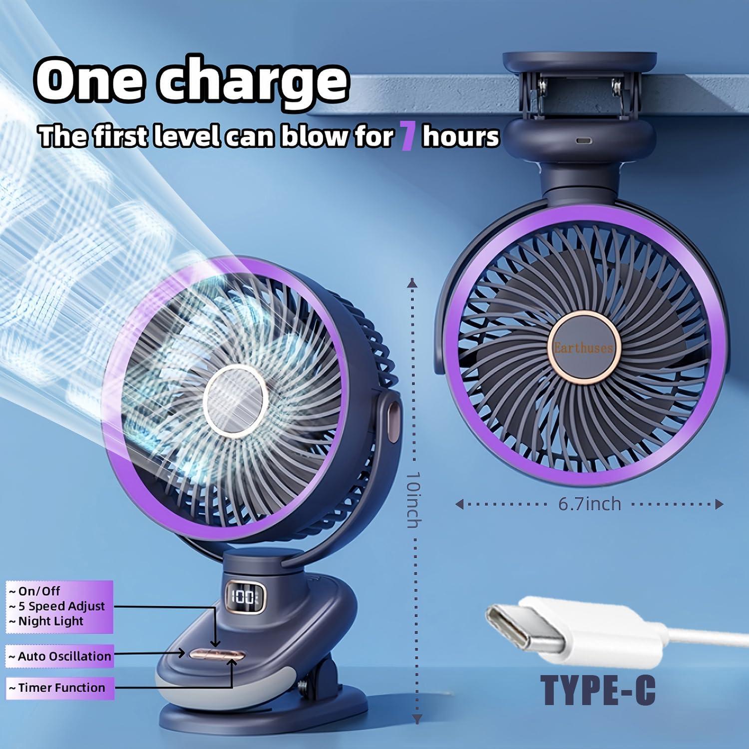 Ventilador de mesa recargable Earthuses gris 5 velocidades