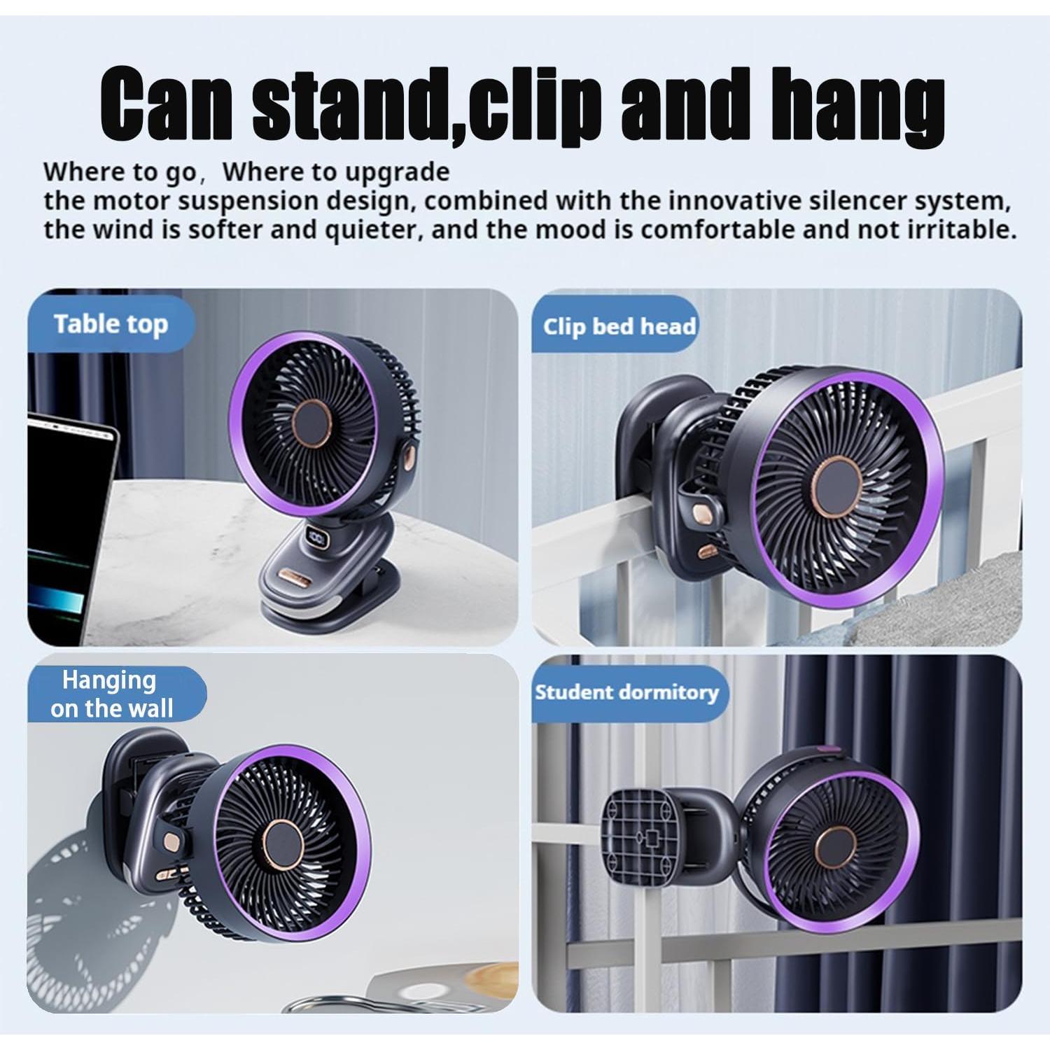 Ventilador de mesa recargable Earthuses gris 5 velocidades