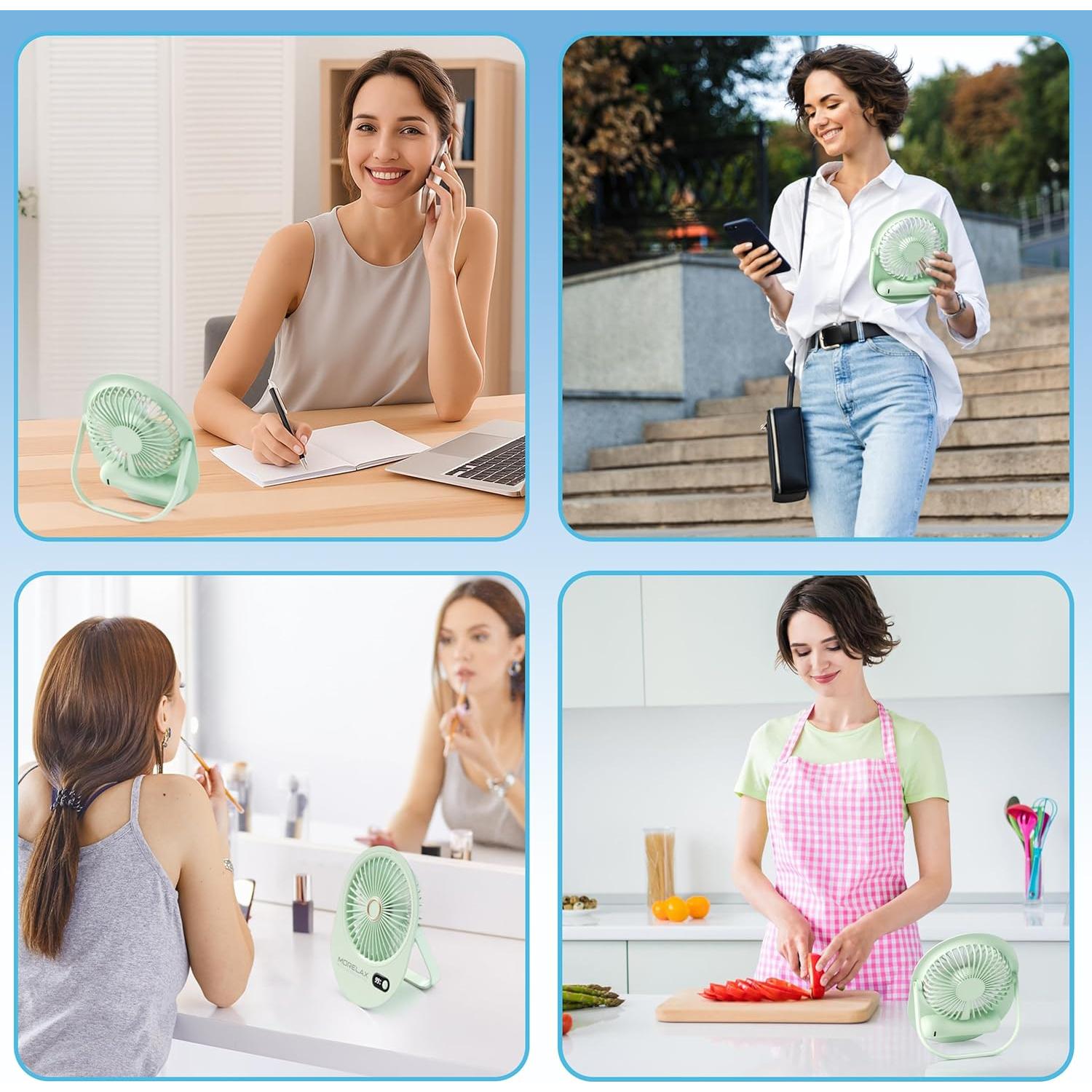 Ventilador de Mesa Portátil Morelax Mini Verde 6 Velocidades USB