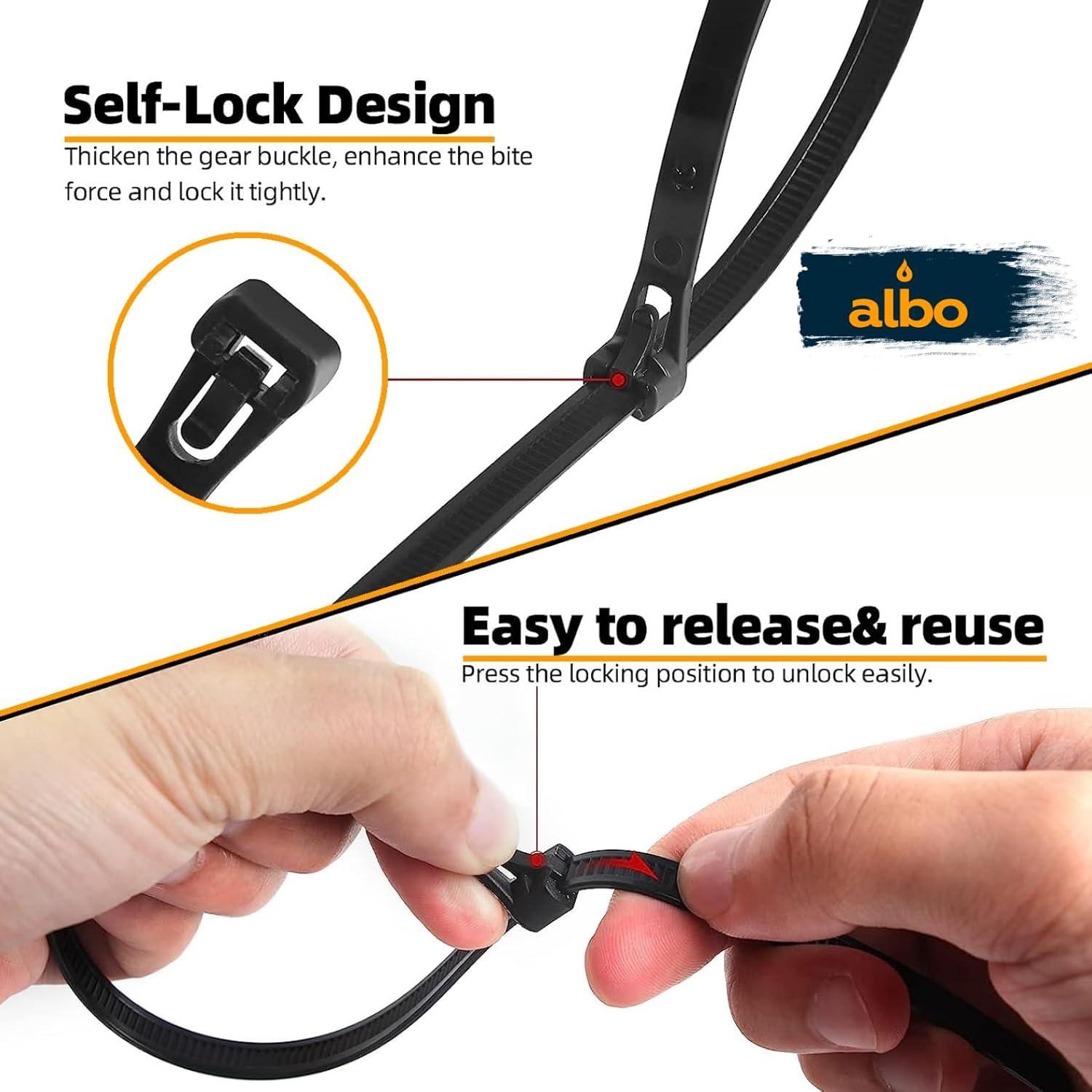 Bridas Reutilizables ALBO 200 Piezas 150-300 mm Resistentes UV