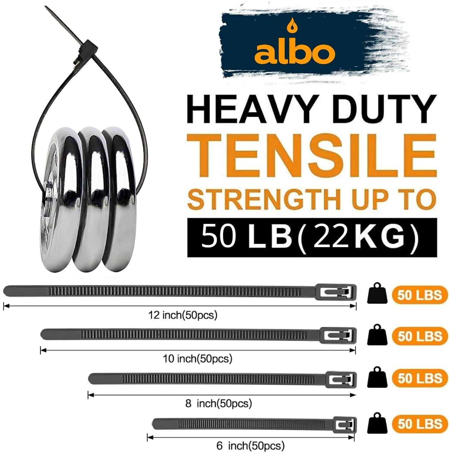 Bridas Reutilizables ALBO 200 Piezas 150-300 mm Resistentes UV