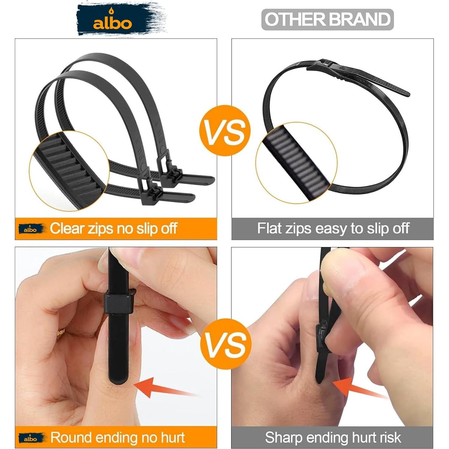 Bridas Reutilizables ALBO 200 Piezas 150-300 mm Resistentes UV