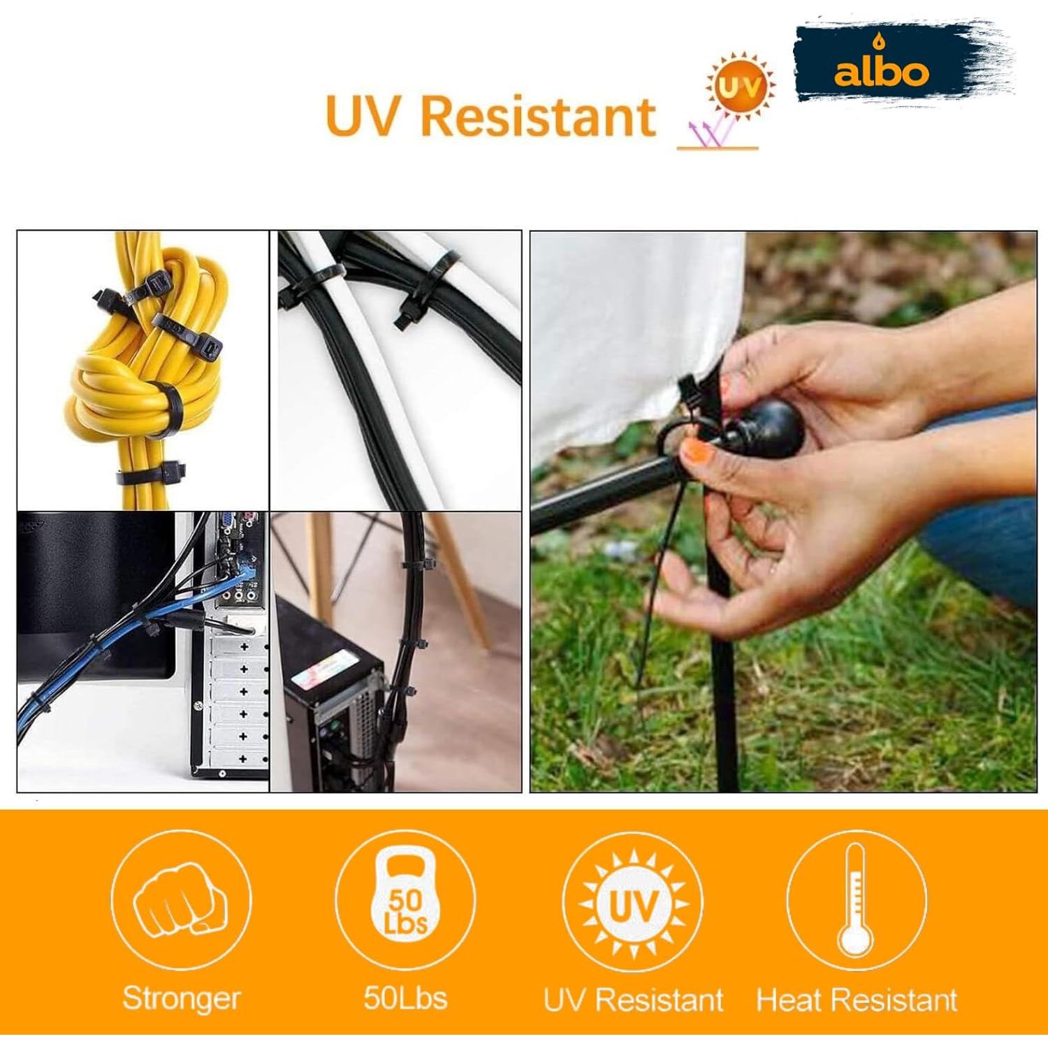 Bridas Reutilizables ALBO 200 Piezas 150-300 mm Resistentes UV