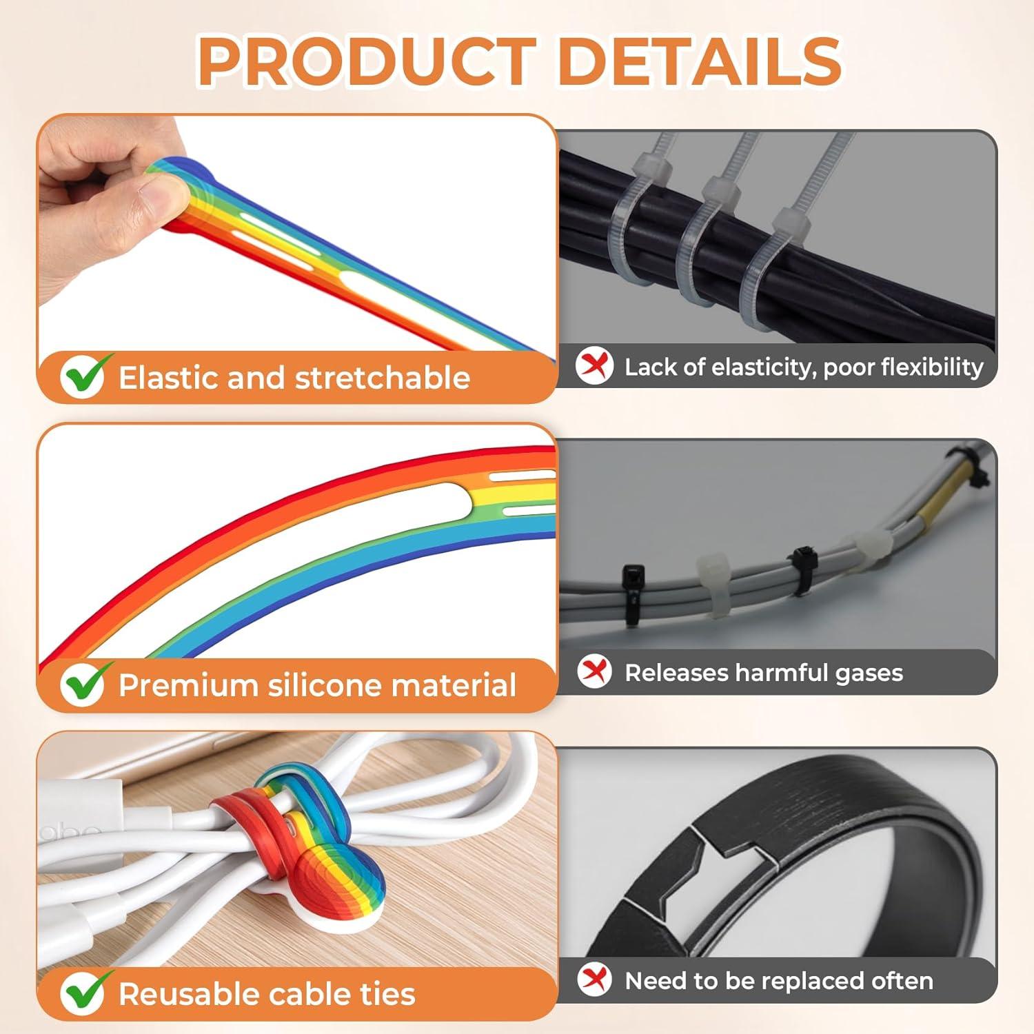 Sujetadores de Cables Magnéticos Kanemc 8 Pcs Silicona Arcoíris