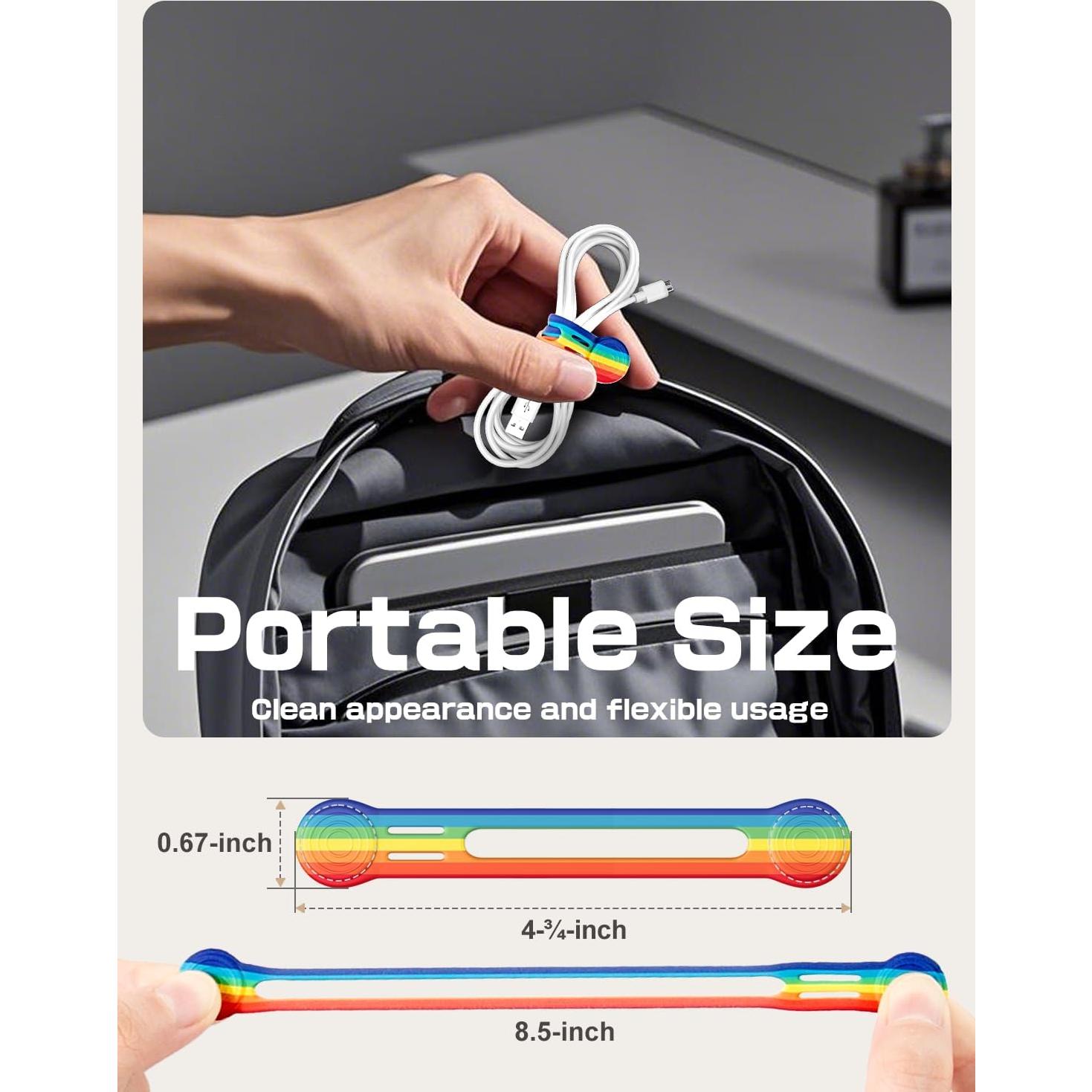 Organizador de Cables Magnético Maveek, 10 Correas de Silicona Arcoíris