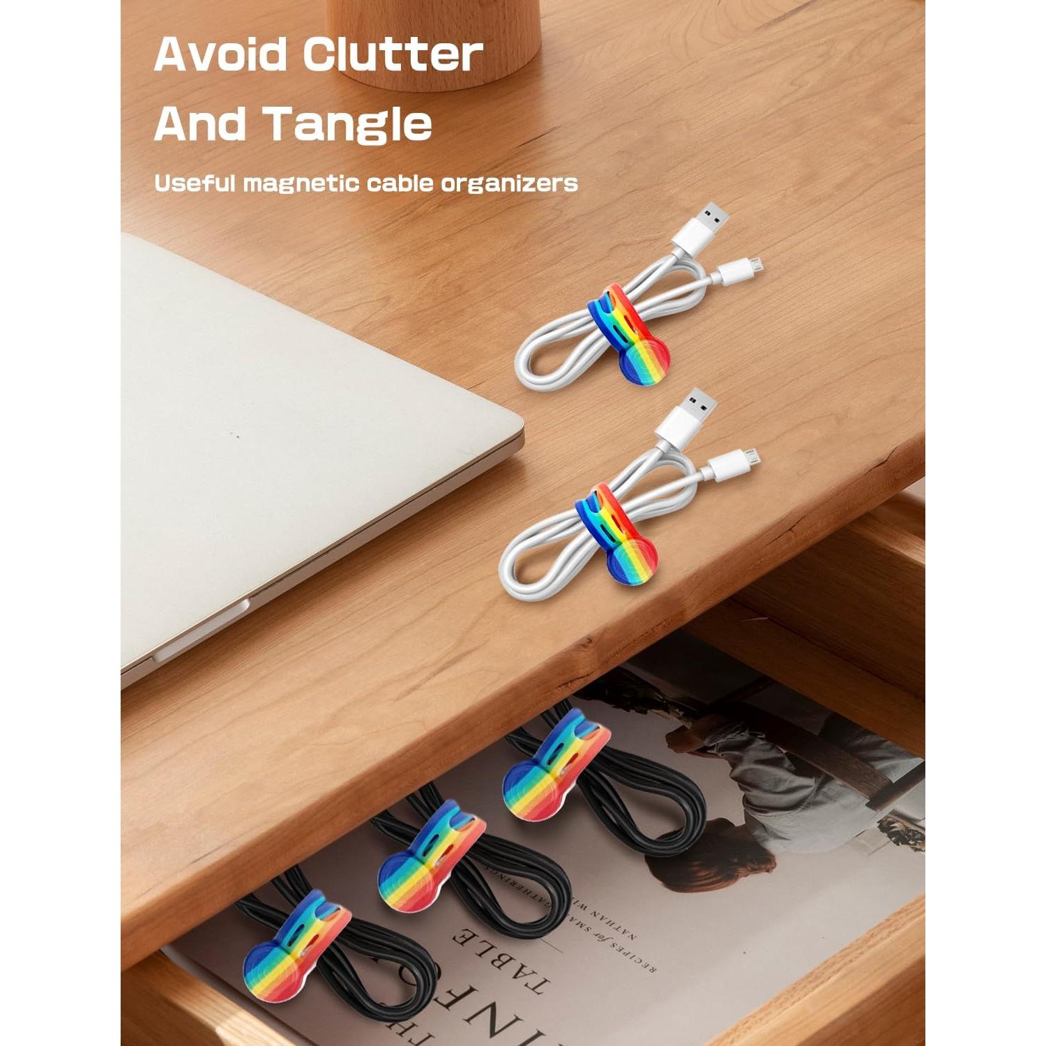 Organizador de Cables Magnético Maveek, 10 Correas de Silicona Arcoíris