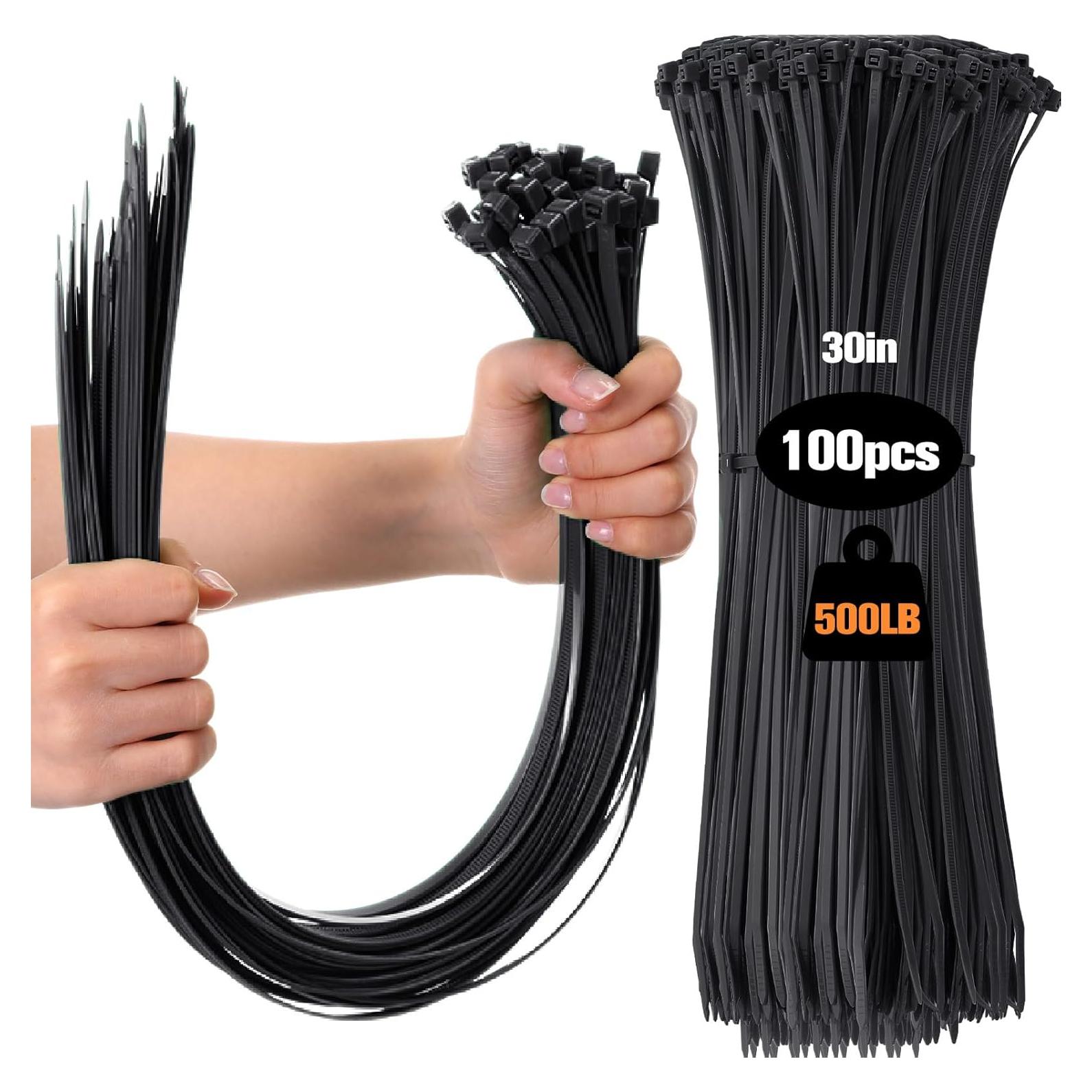 Bridas de Nailon 100 Pcs Nuanchu 76.2 cm Negras Resistentes