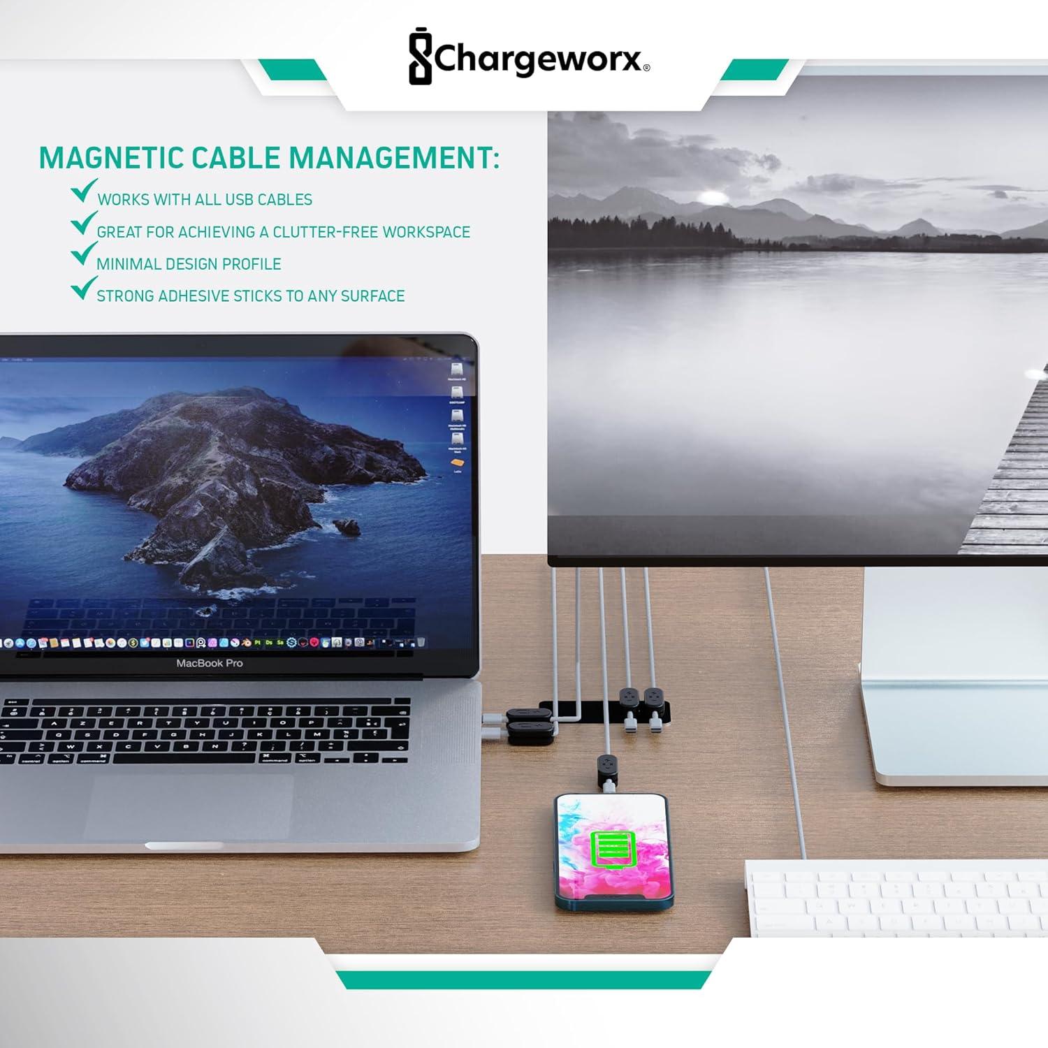 Soporte Magnético Chargeworx para Gestión de Cables 20-PK Negro