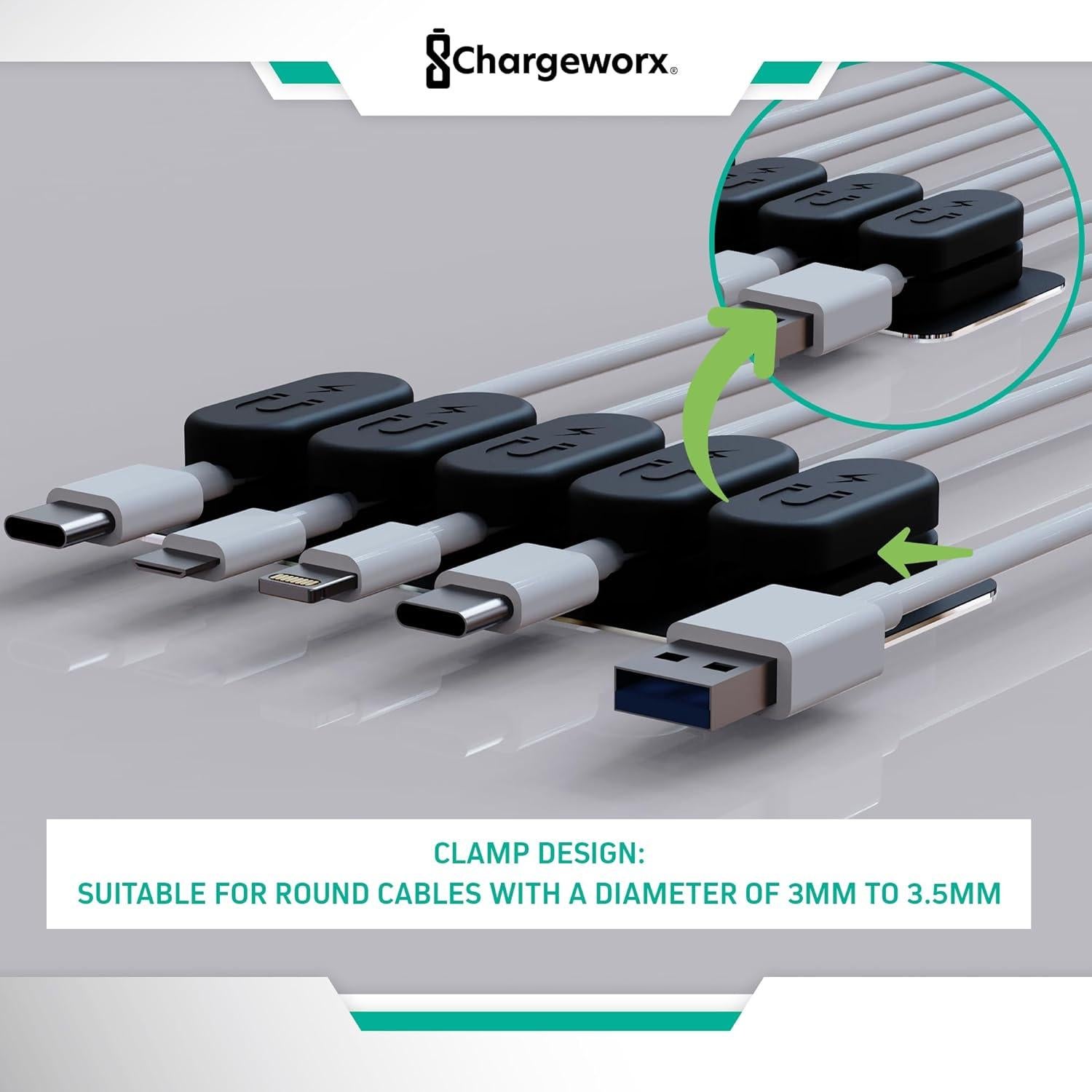 Soporte Magnético Chargeworx para Gestión de Cables 20-PK Negro
