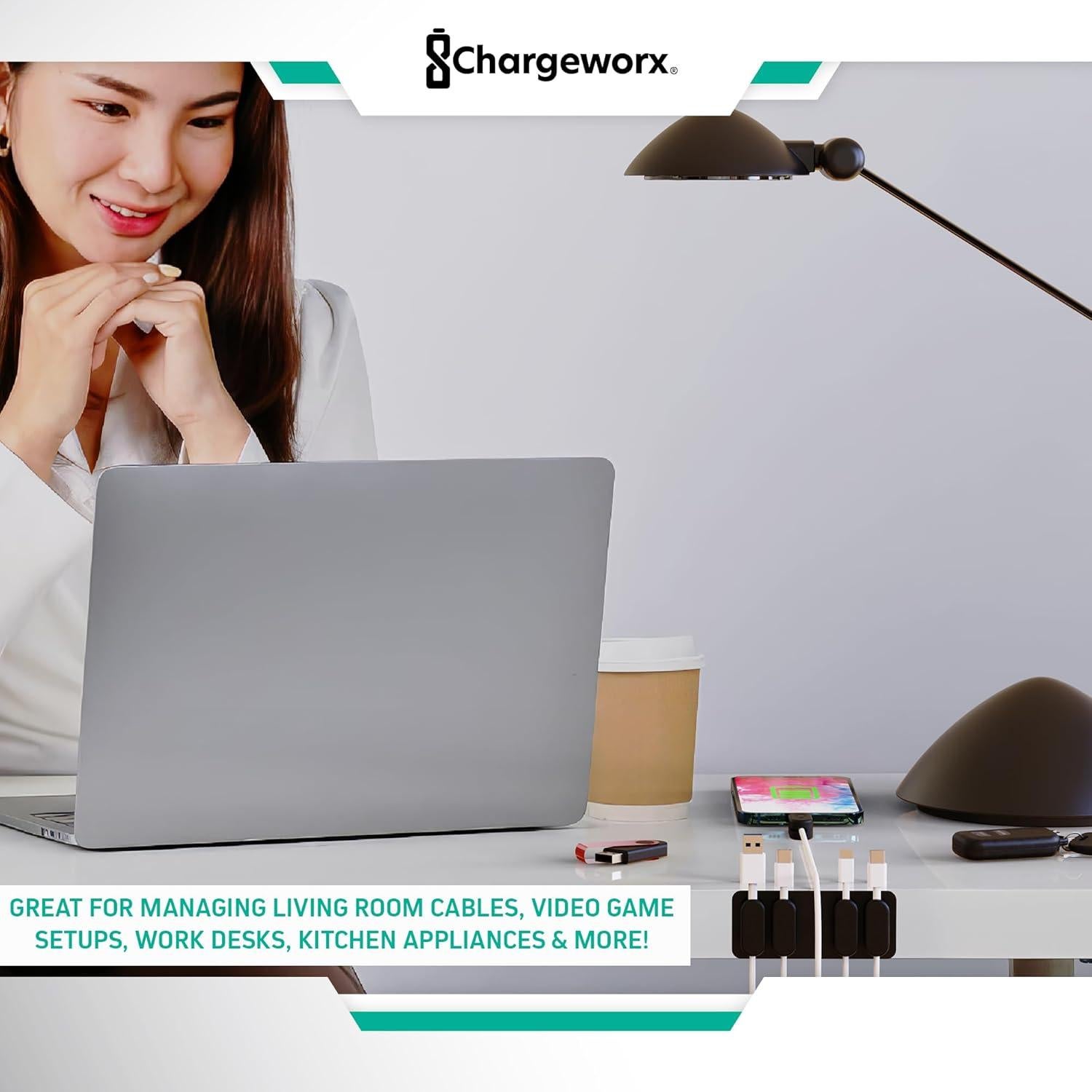 Soporte Magnético Chargeworx para Gestión de Cables 20-PK Negro