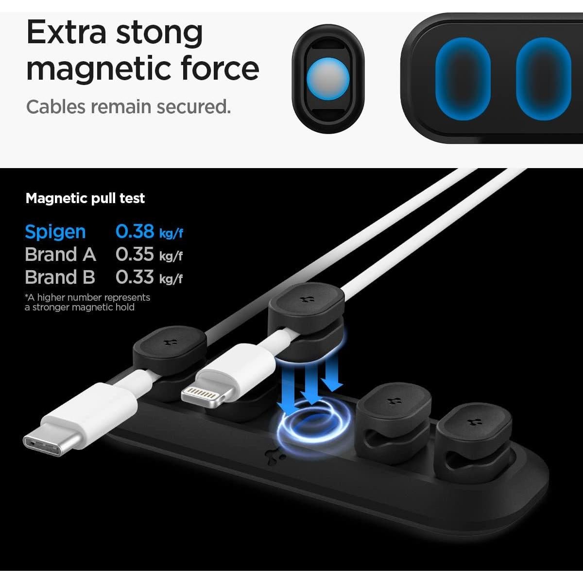 Soporte Magnético para Cables Spigen - Organizador Negro 6 Clips