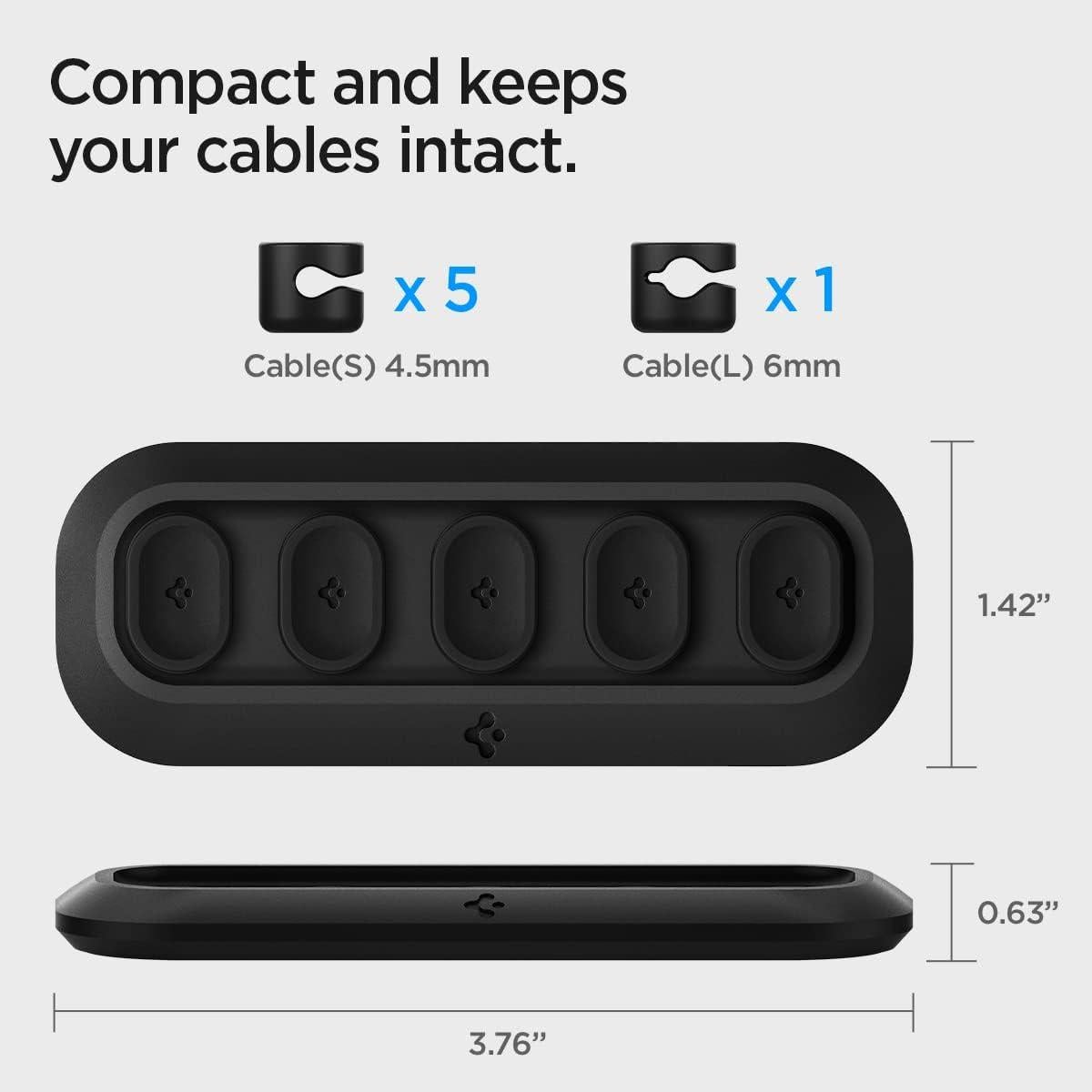 Soporte Magnético para Cables Spigen - Organizador Negro 6 Clips