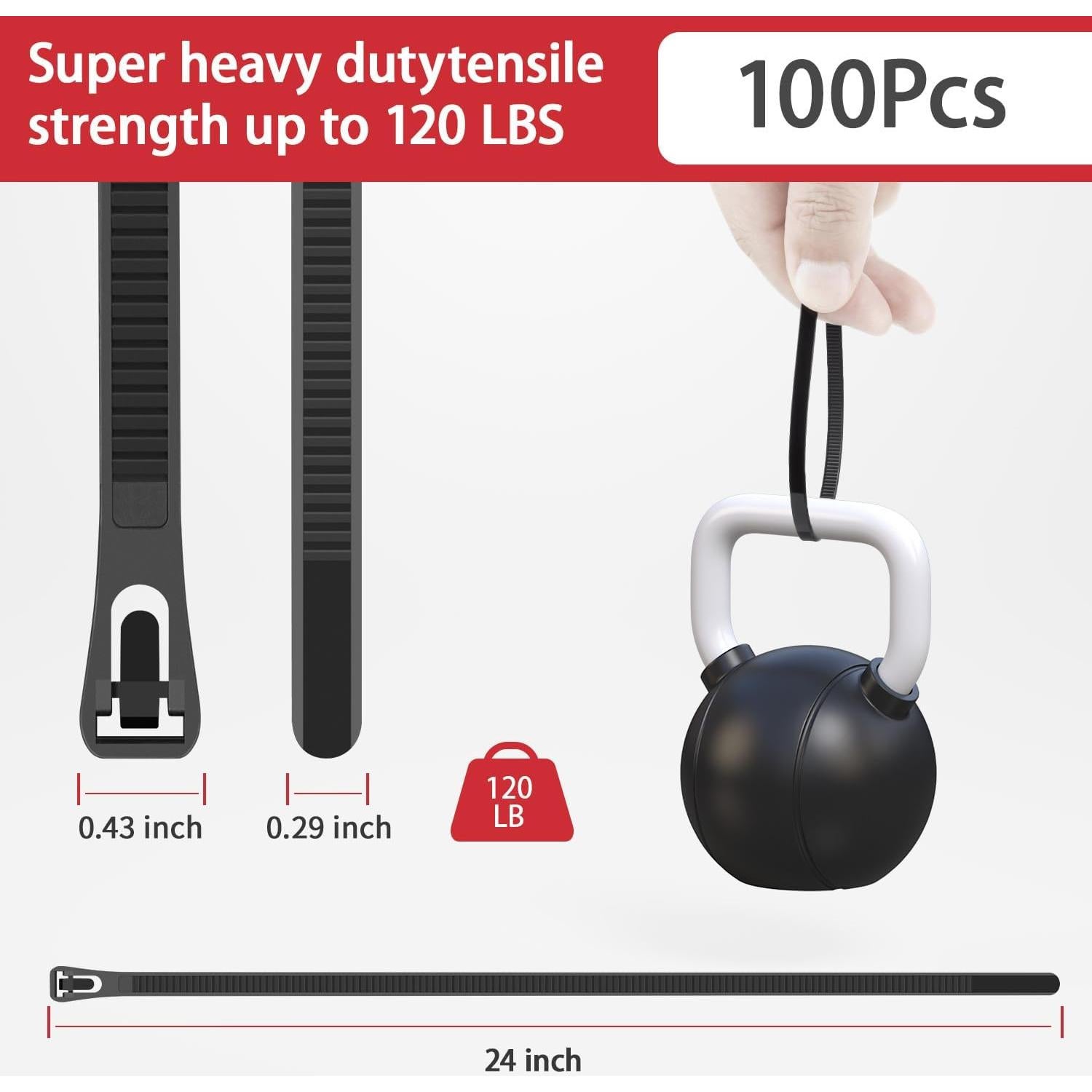 Bridas Reutilizables BethTie 60.96 cm Negras 100 Piezas 120 lbs