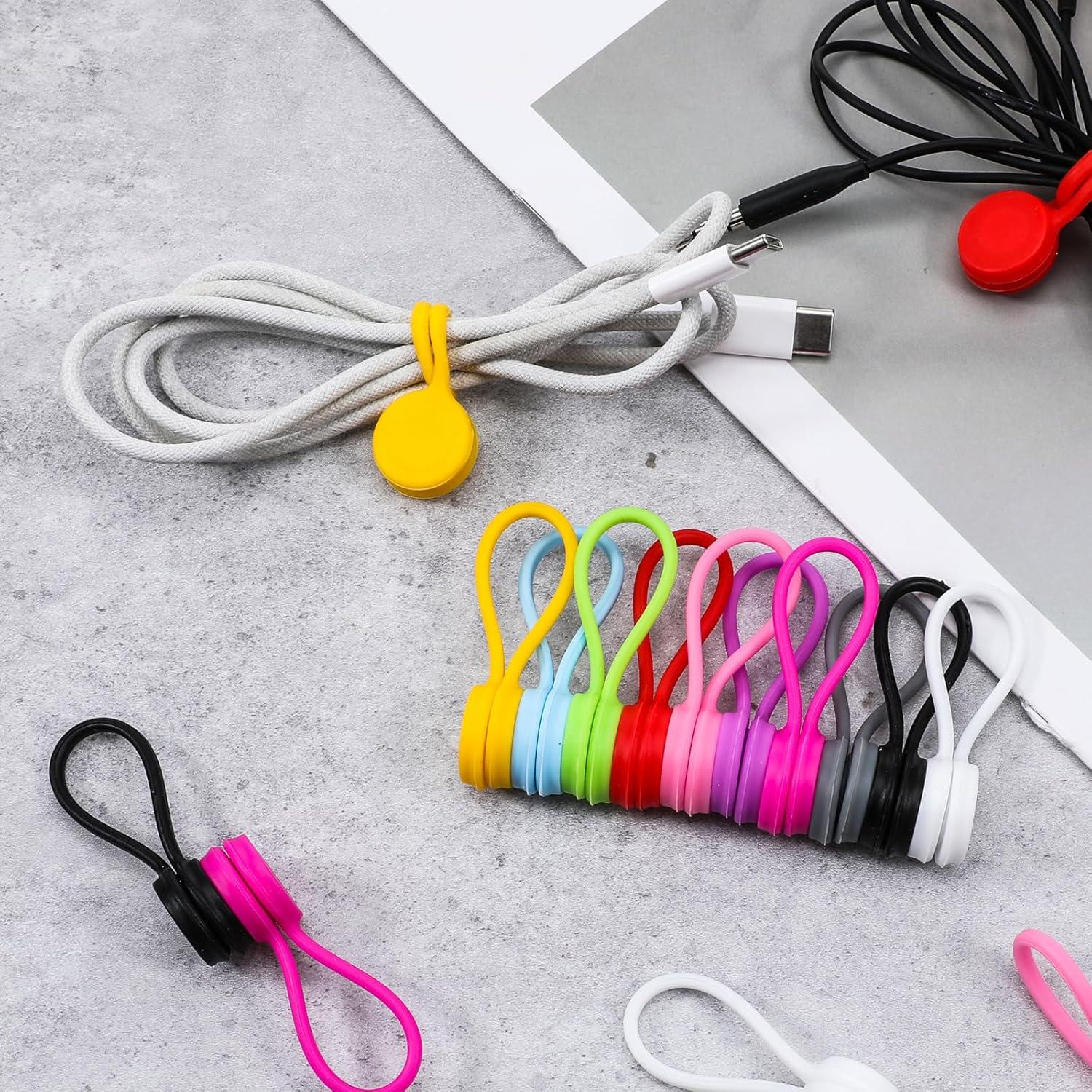 20 Correas Magnéticas Blancas de Silicona para Cables Hpmjz